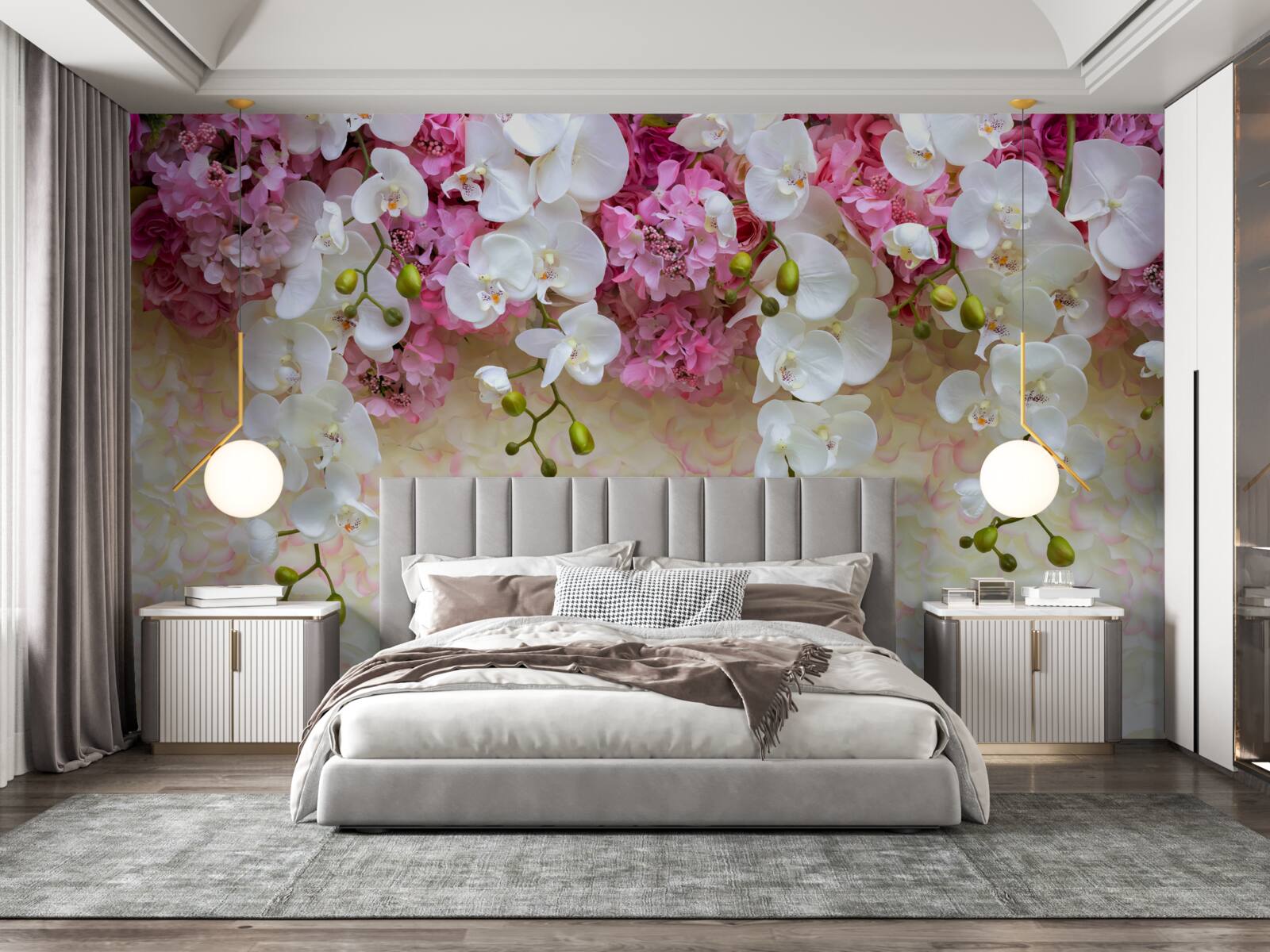 Papier peint l'orchidée est blanche et fleurit vers le bas