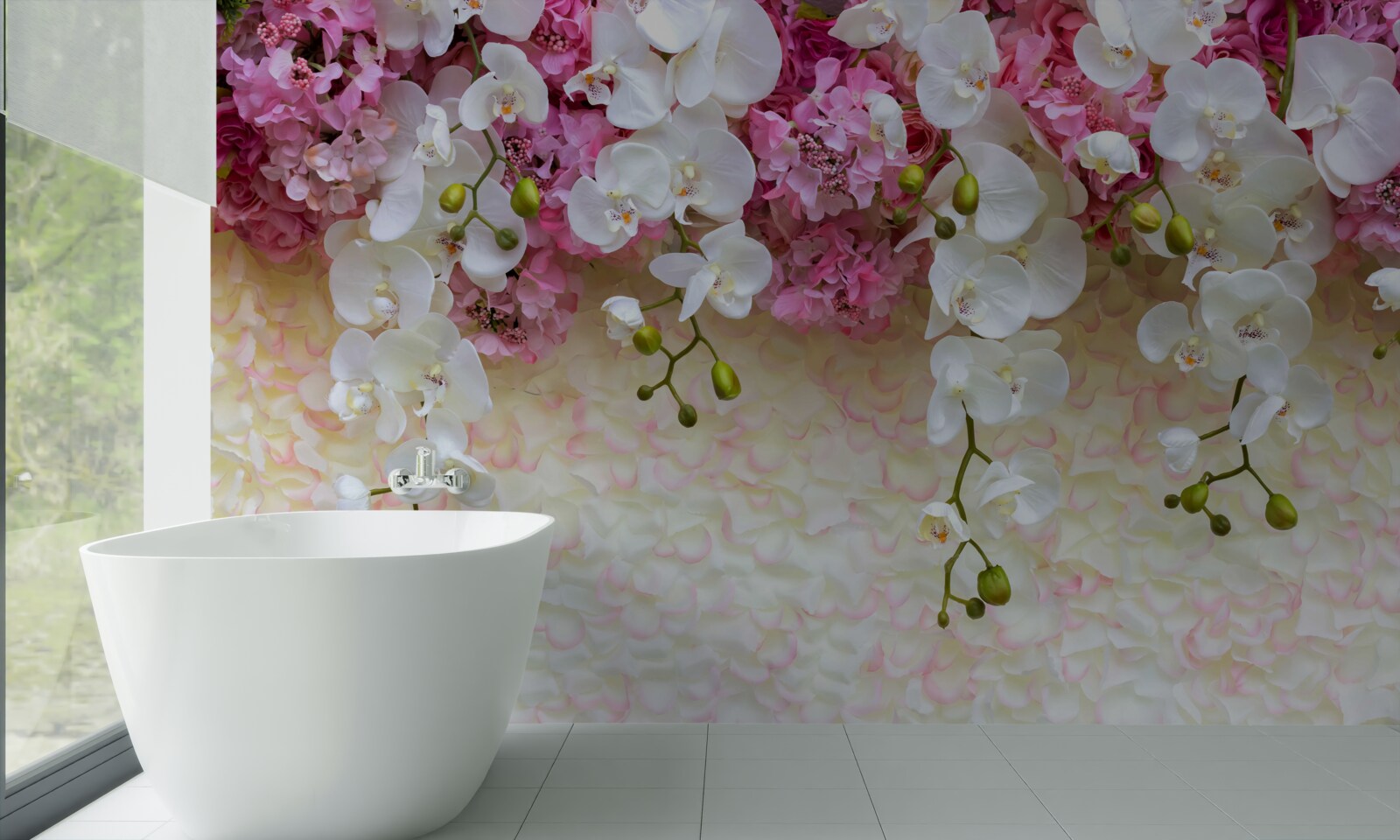 Papier peint l'orchidée est blanche et fleurit vers le bas