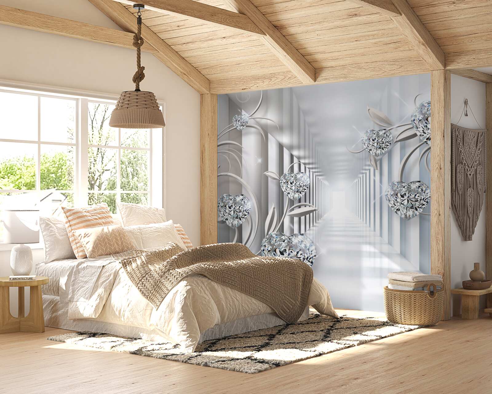 Papier peint décorations dorées sur fond de couloir sans fin