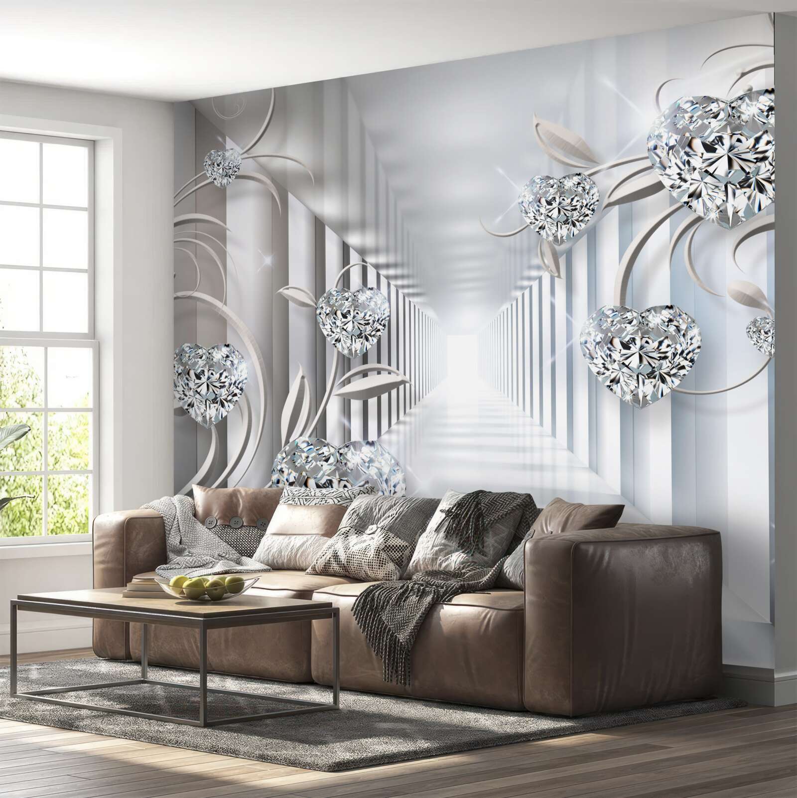 Papier peint décorations dorées sur fond de couloir sans fin