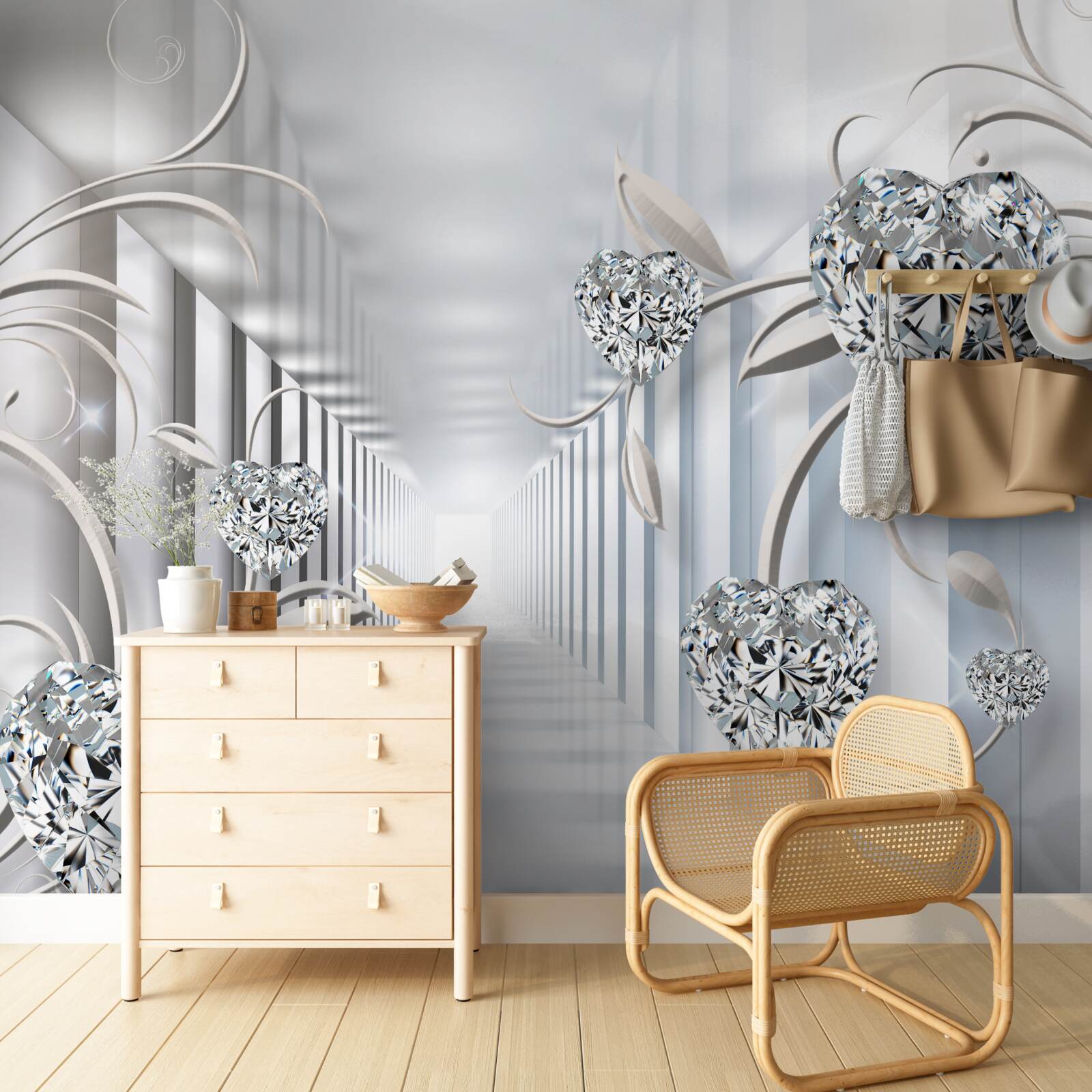 Papier peint décorations dorées dans le couloir sans fin