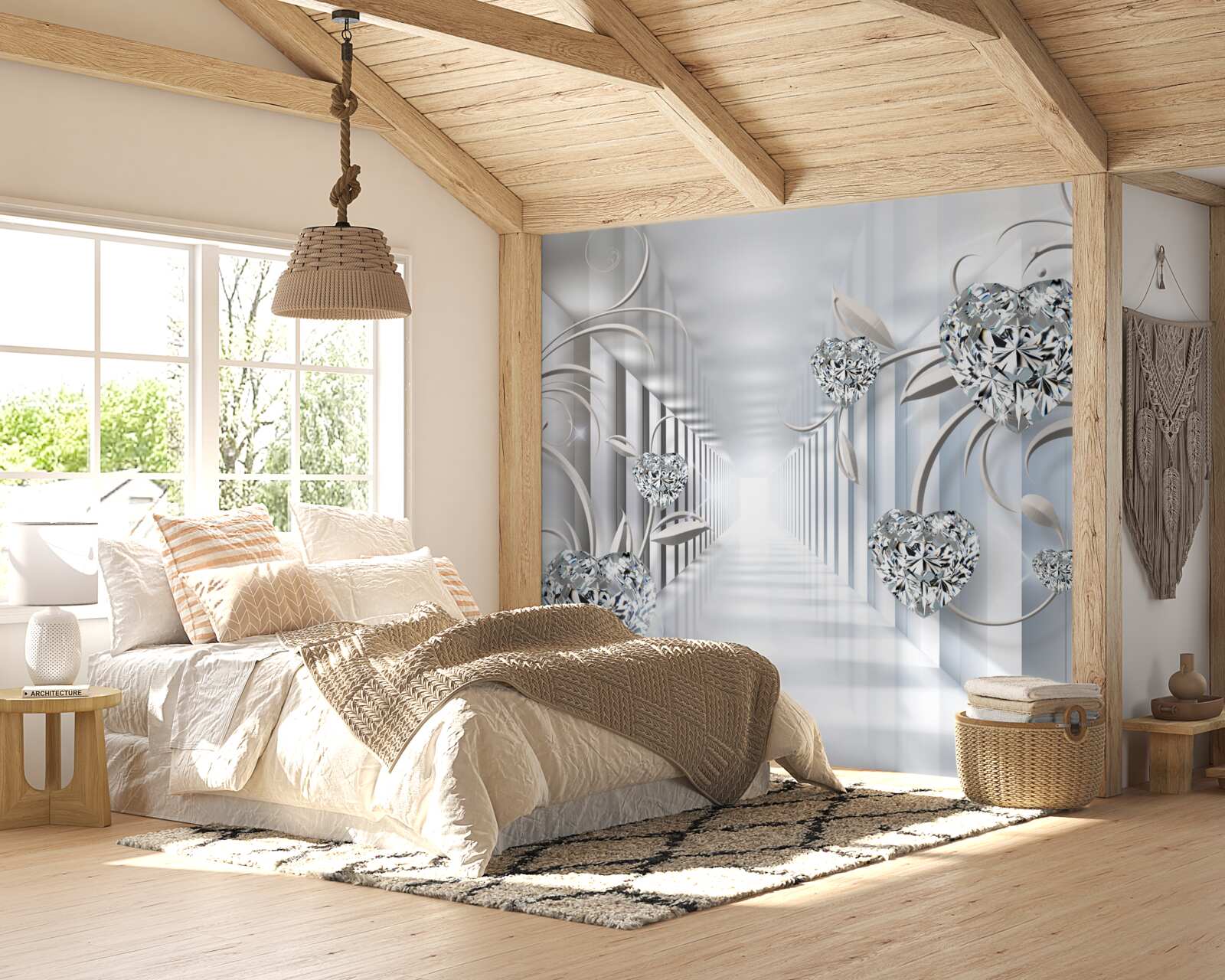 Papier peint décorations dorées dans le couloir sans fin