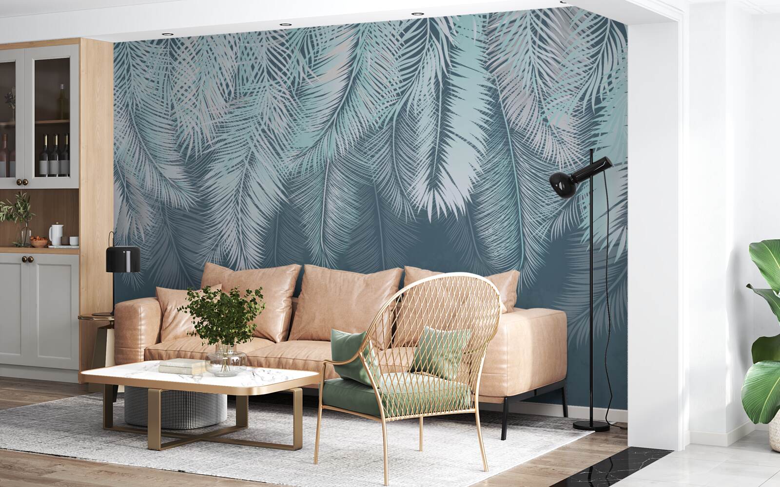 Papier peint les feuilles sont vert clair et leur extrémité est dirigée vers le bas