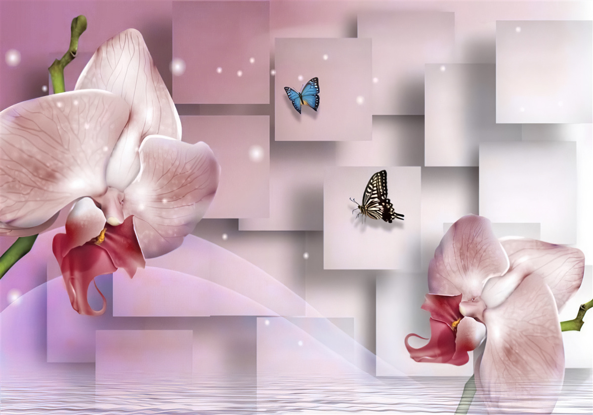 Papier peint papillons et orchidées aux couleurs vives