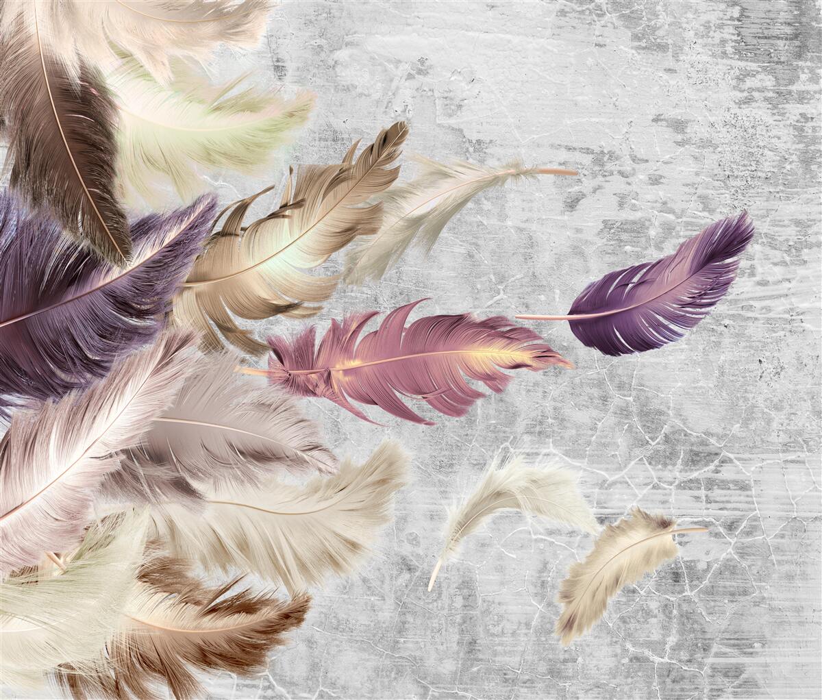 Papier peint des plumes de différentes couleurs se balancent dans le vent