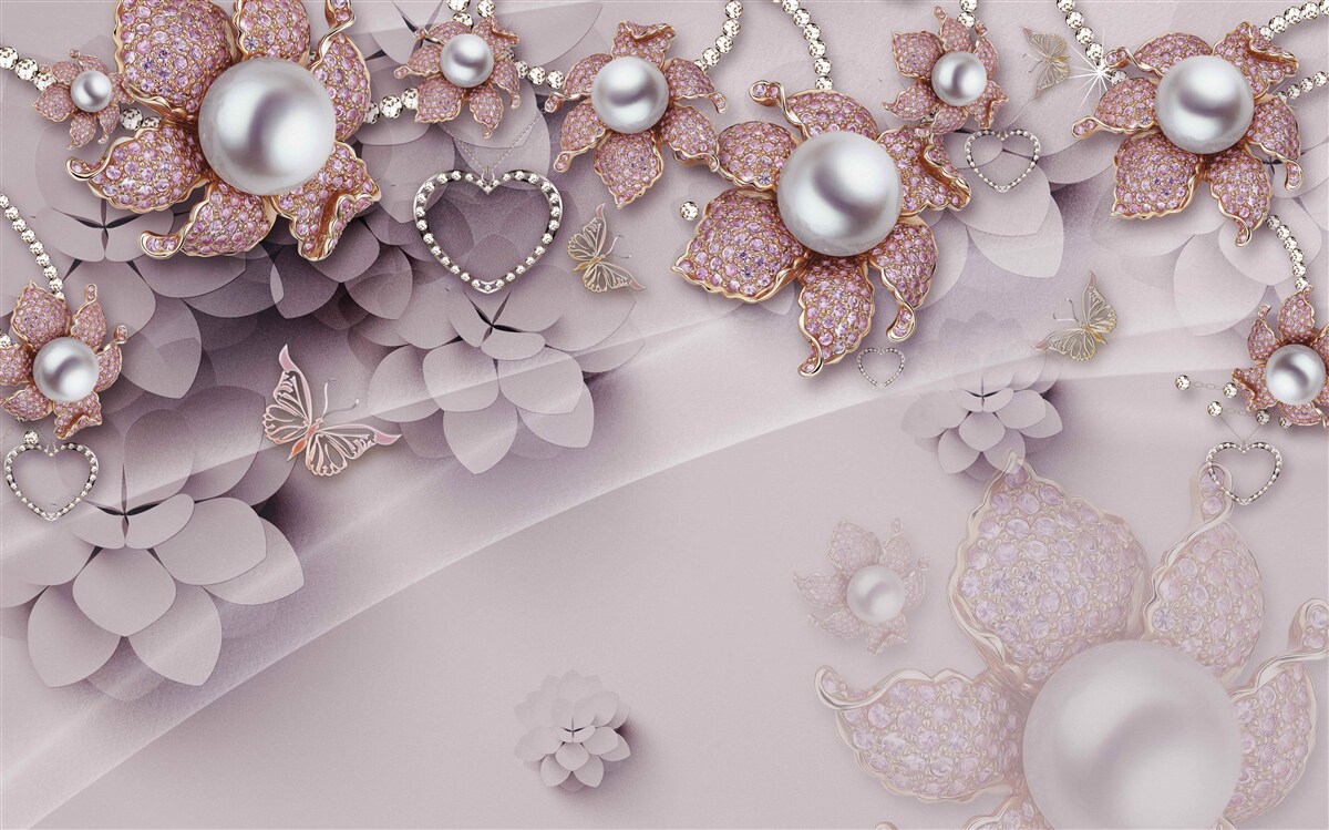 Papier peint fleurs créées abstraitement avec des perles et des pierres précieuses