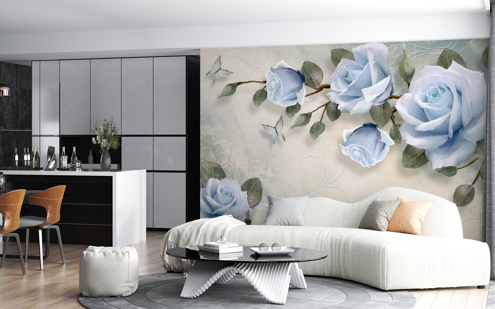 Papier peint bourgeons gracieux d'une rose lumineuse sur une tige