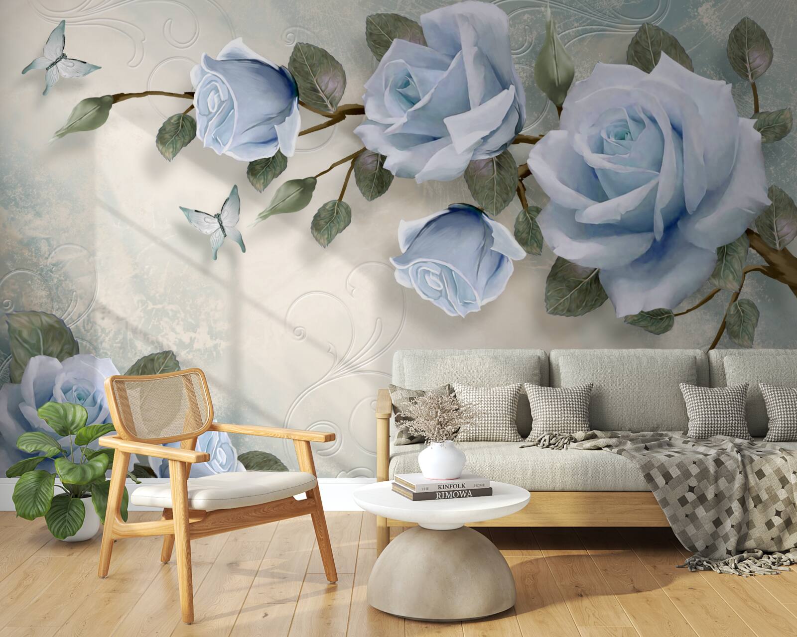 Papier peint bourgeons gracieux d'une rose lumineuse sur une tige