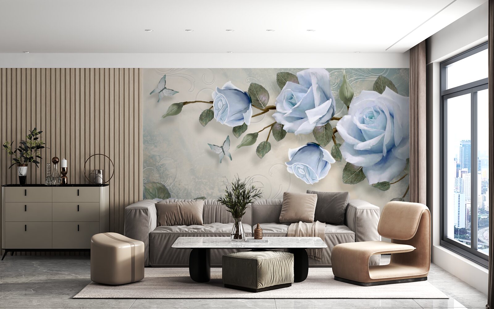 Papier peint bourgeons gracieux d'une rose lumineuse sur une tige