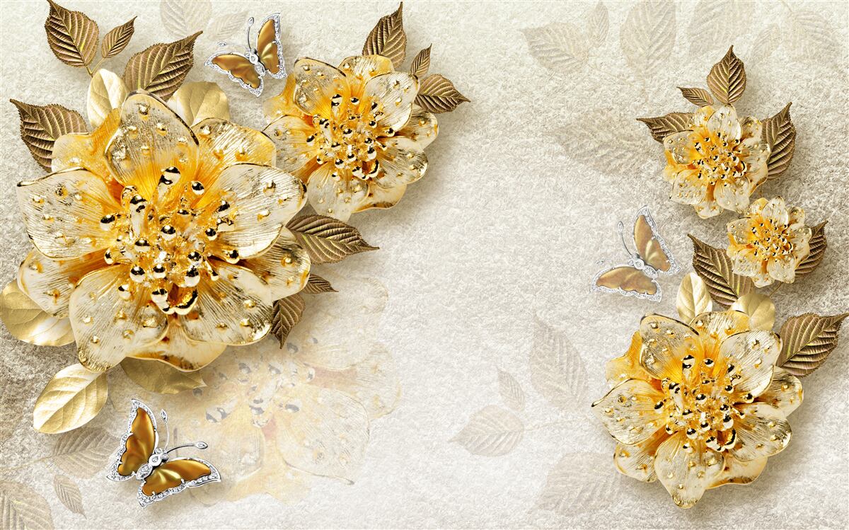 Papier peint fleurs d'automne dorées