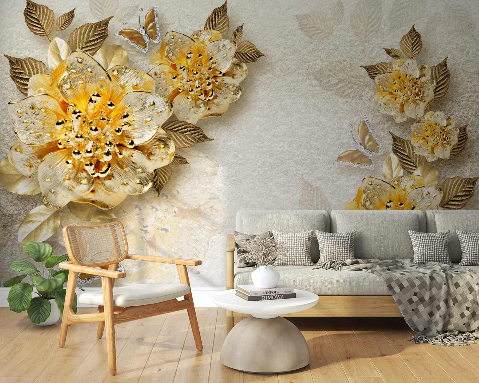 Papier peint fleurs d'automne dorées