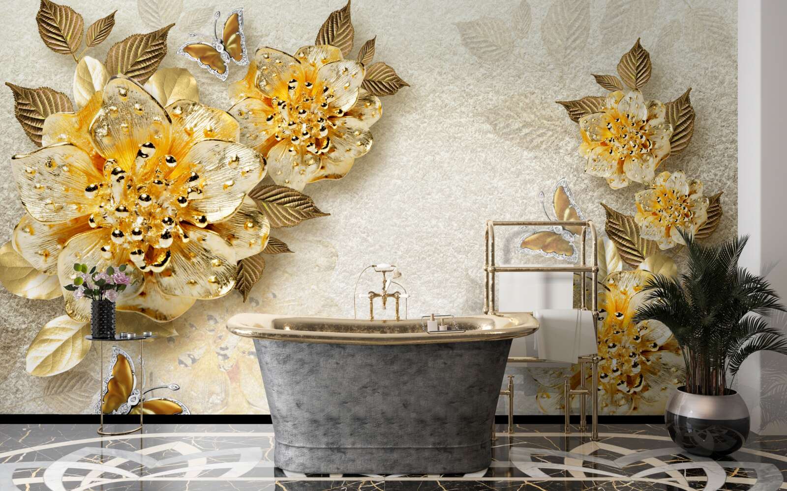 Papier peint fleurs d'automne dorées
