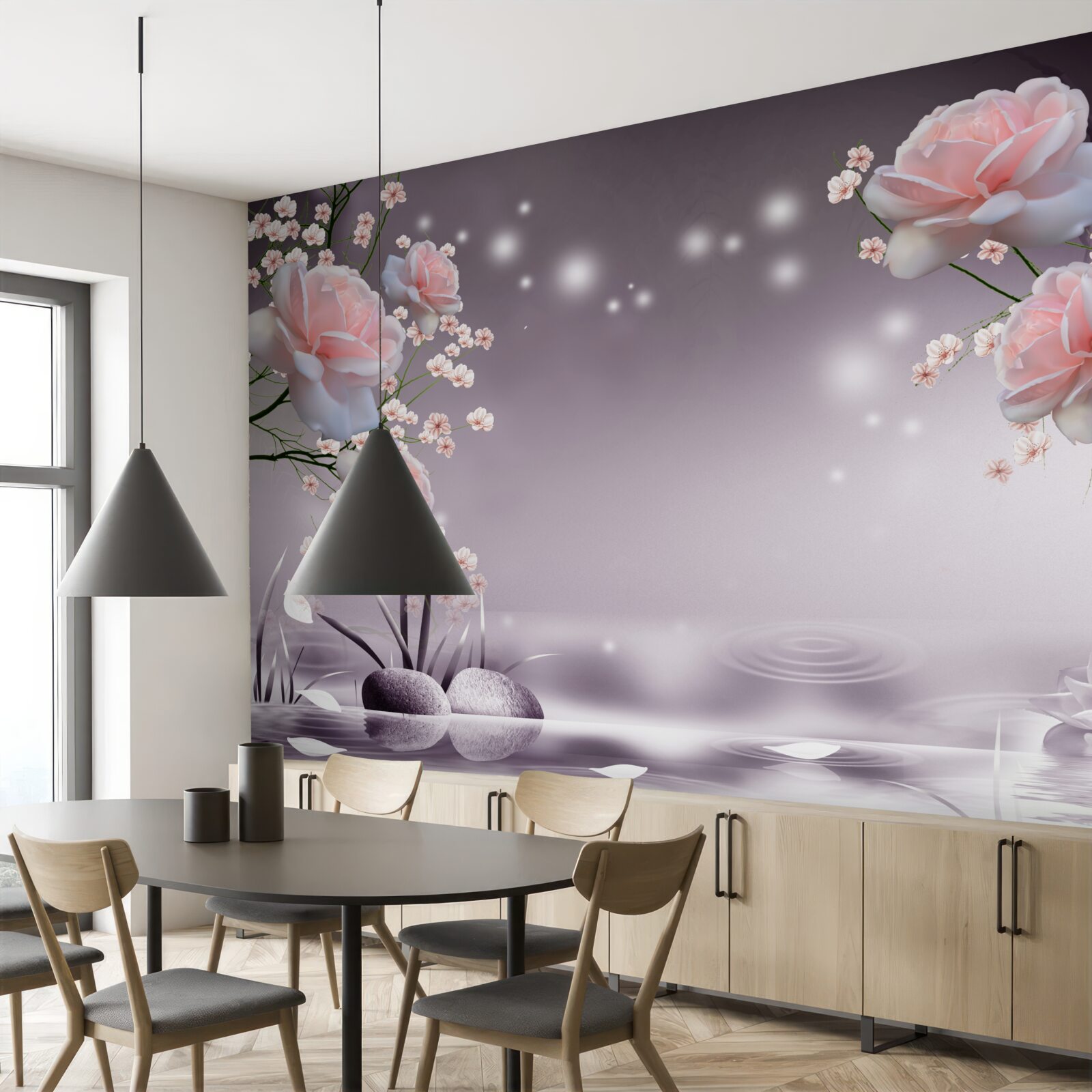 Papier peint des fleurs rose vif sont représentées sur un fond abstrait