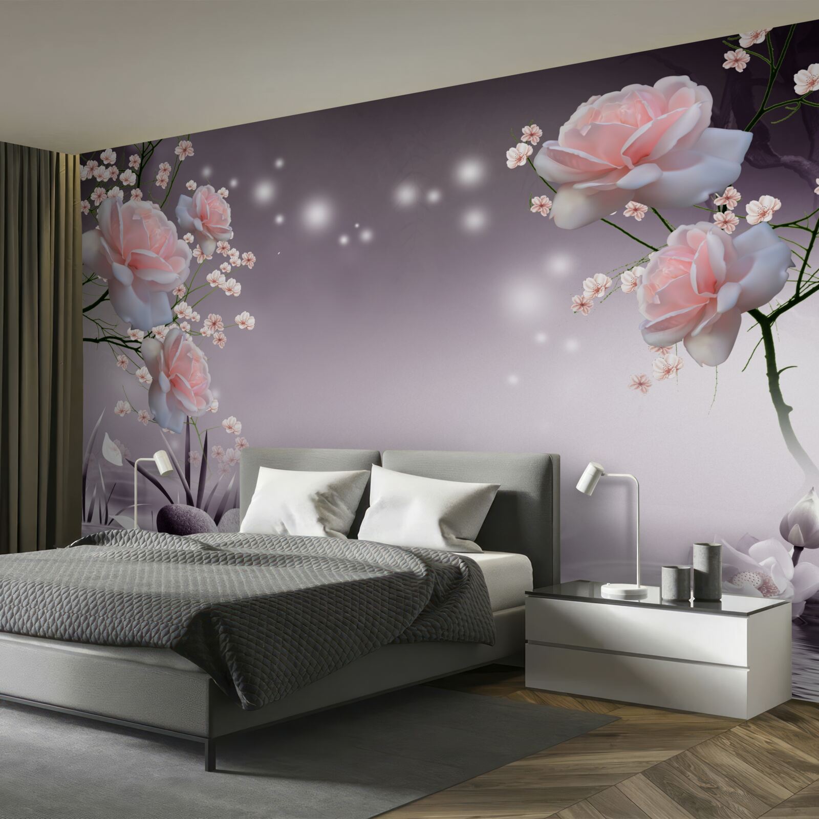 Papier peint des fleurs rose vif sont représentées sur un fond abstrait