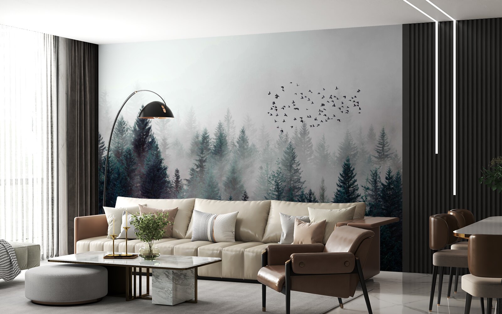 Papier peint l'obscurité épaisse et les oiseaux