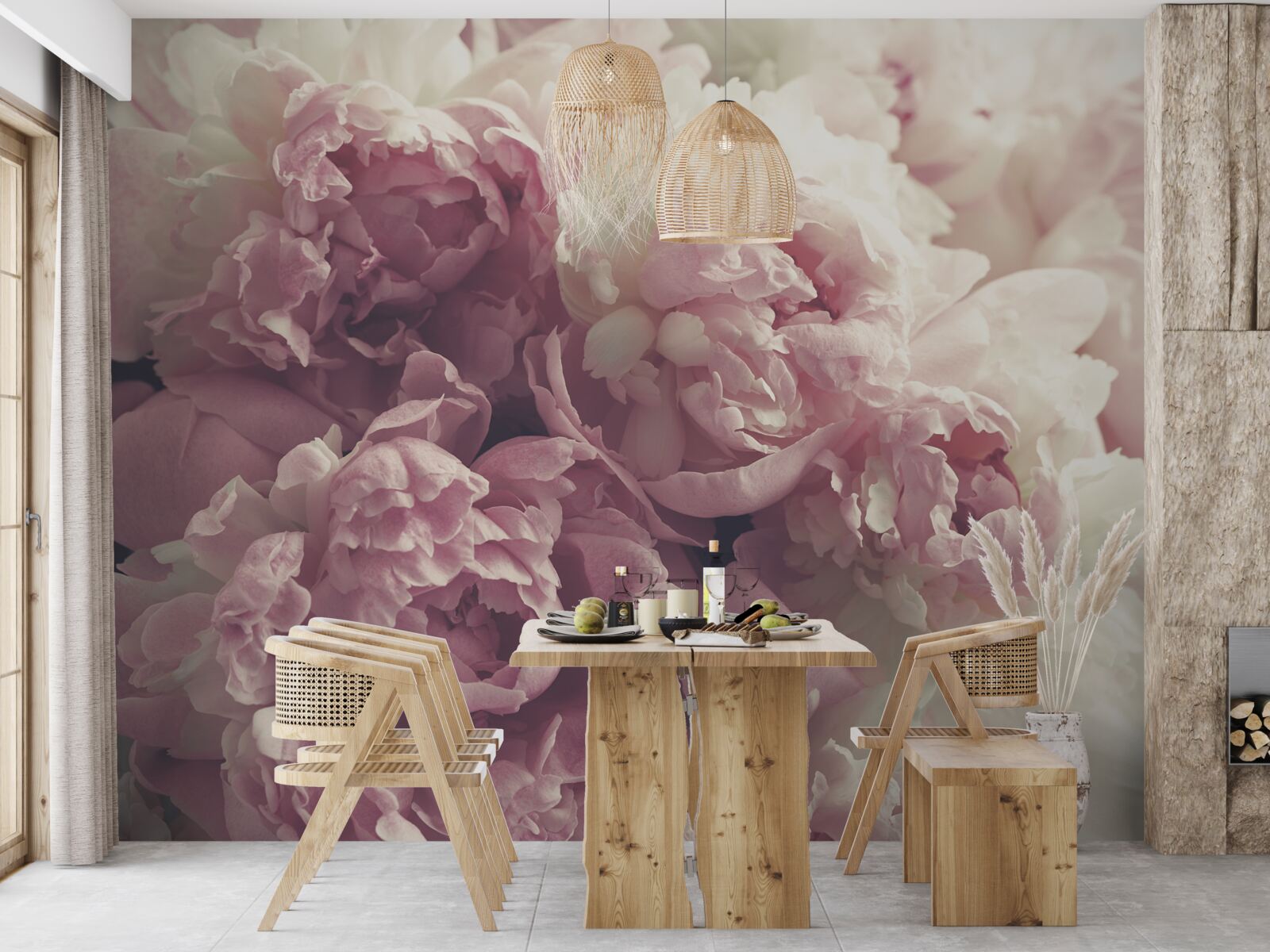 Papier peint grandes pivoines roses