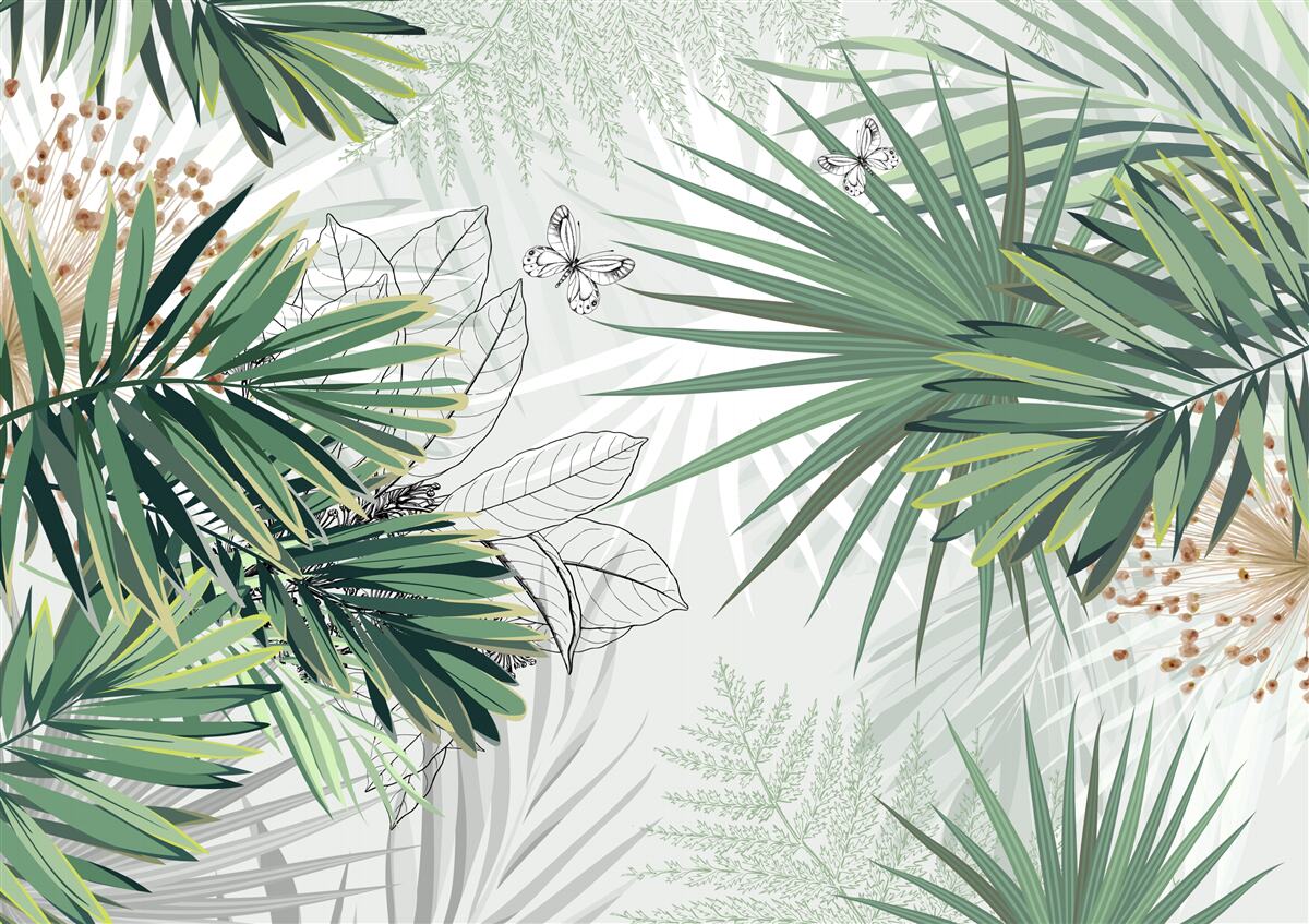 Papier peint de grandes branches avec des feuilles vertes