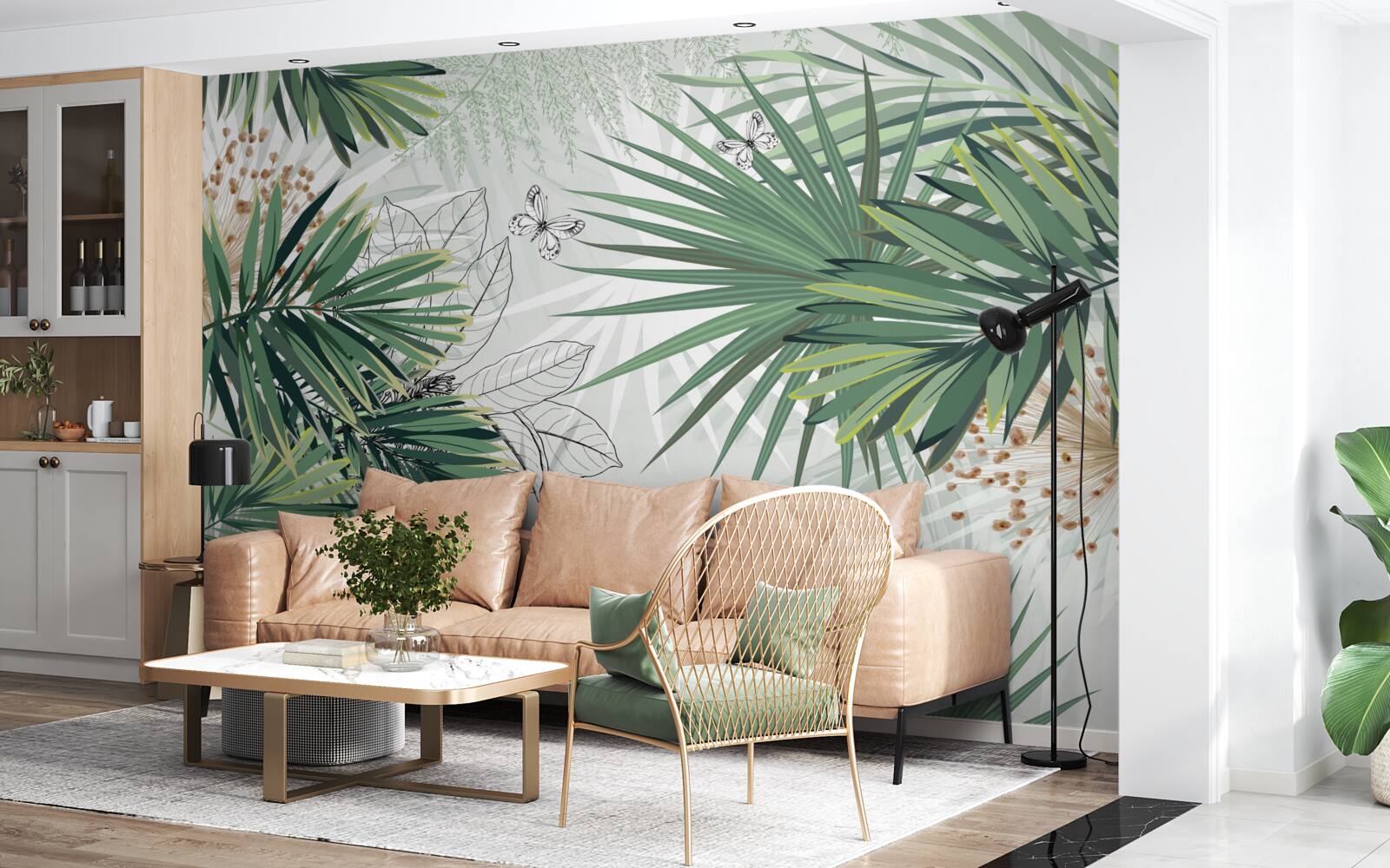 Papier peint de grandes branches avec des feuilles vertes
