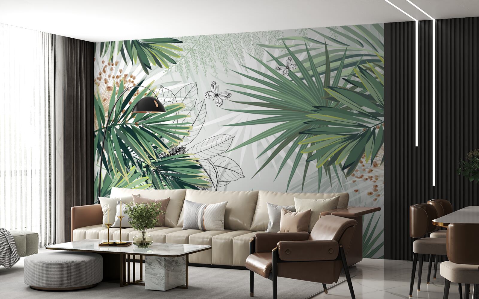 Papier peint de grandes branches avec des feuilles vertes