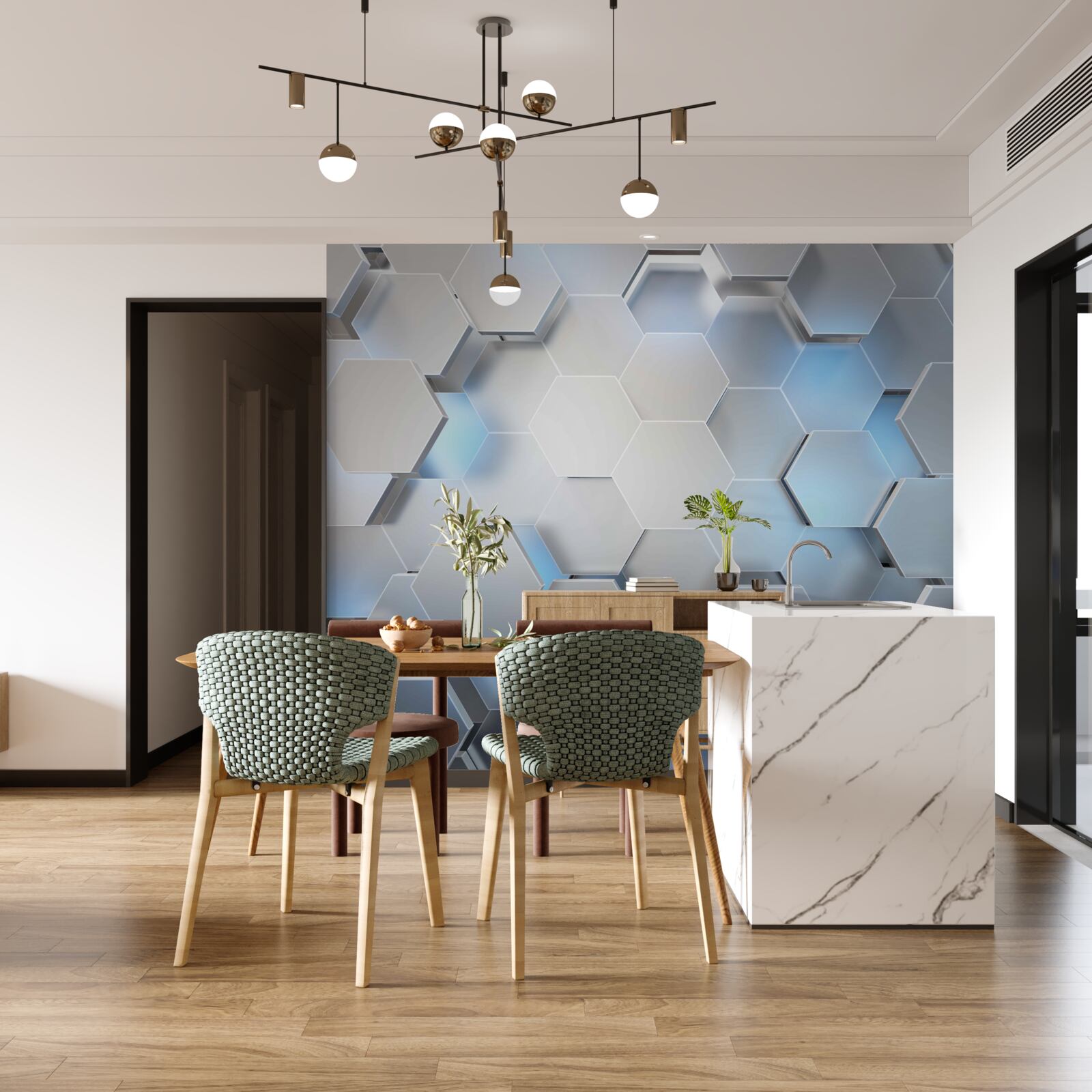 Papier peint hexagones gris