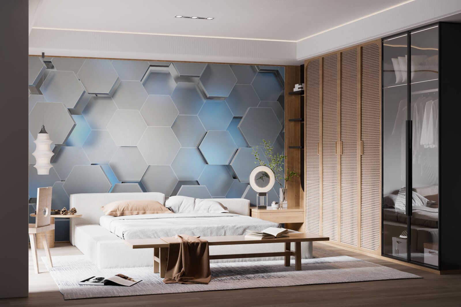 Papier peint hexagones gris
