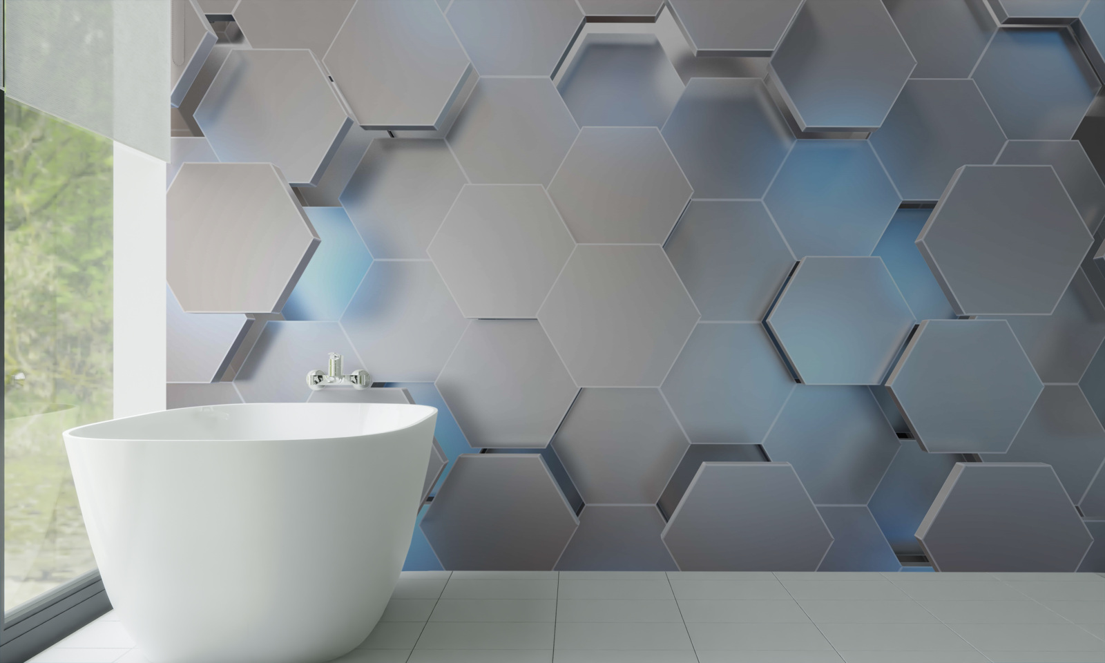 Papier peint hexagones gris
