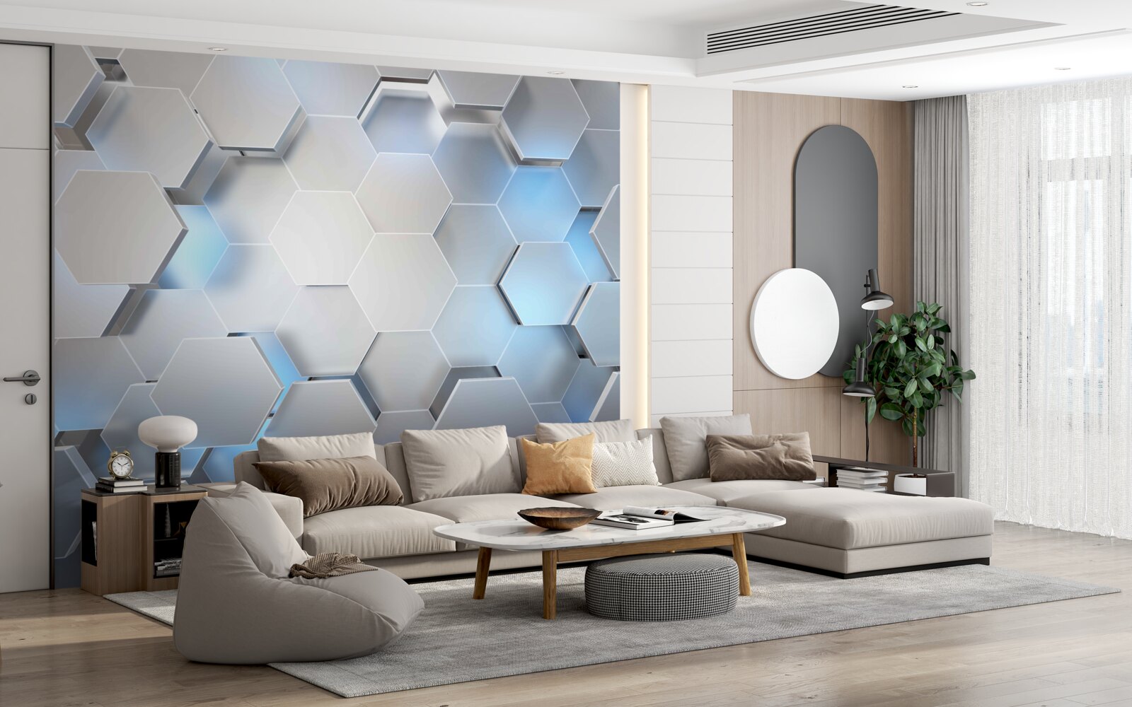 Papier peint hexagones gris
