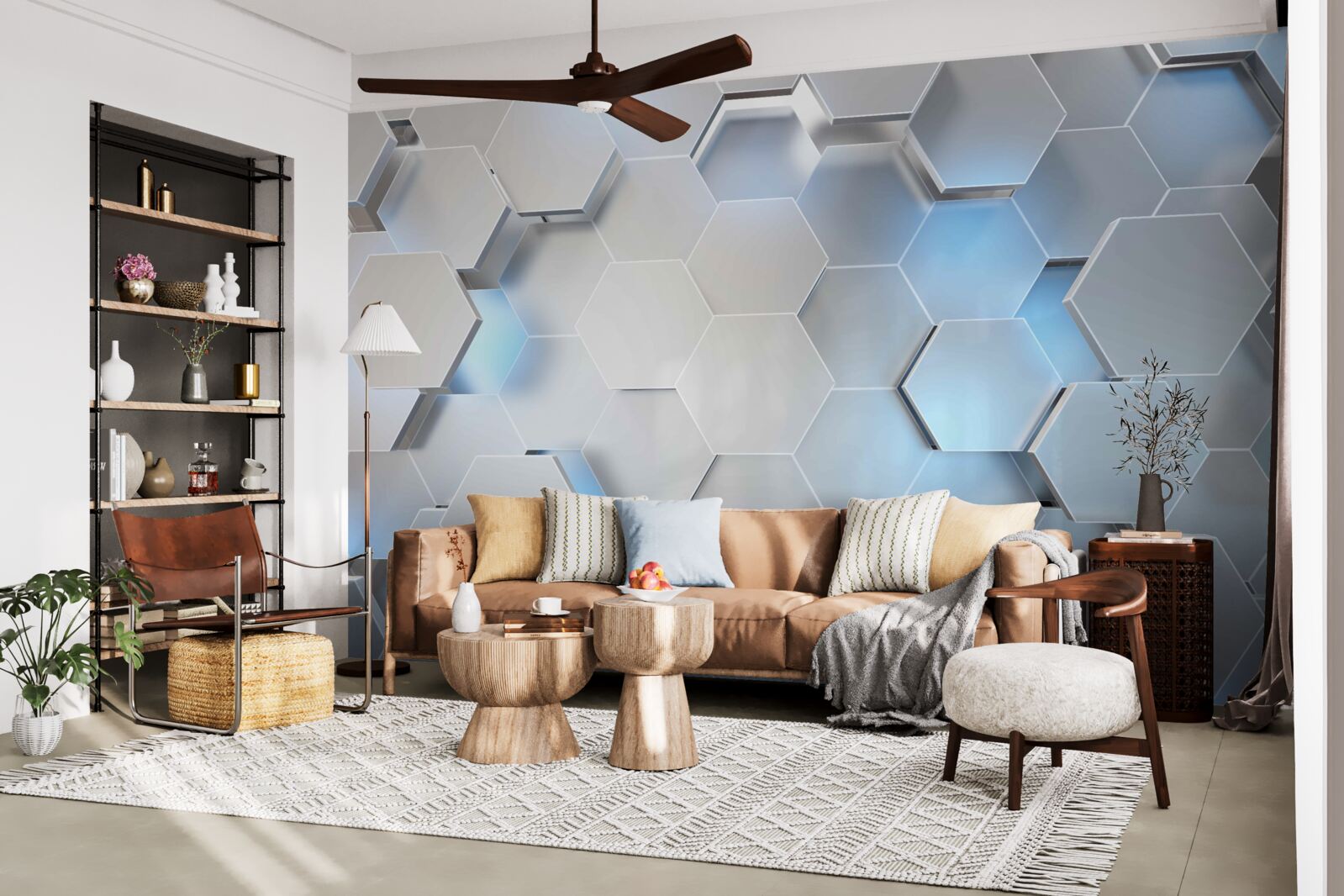 Papier peint hexagones gris