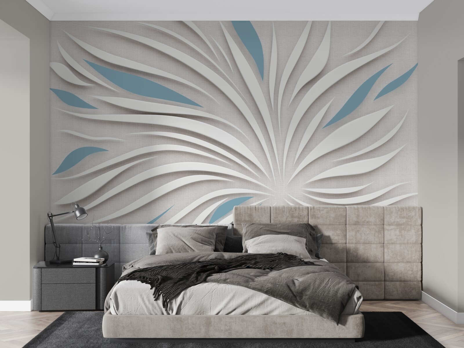 Papier peint des touches de blanc et de bleu sur le mur