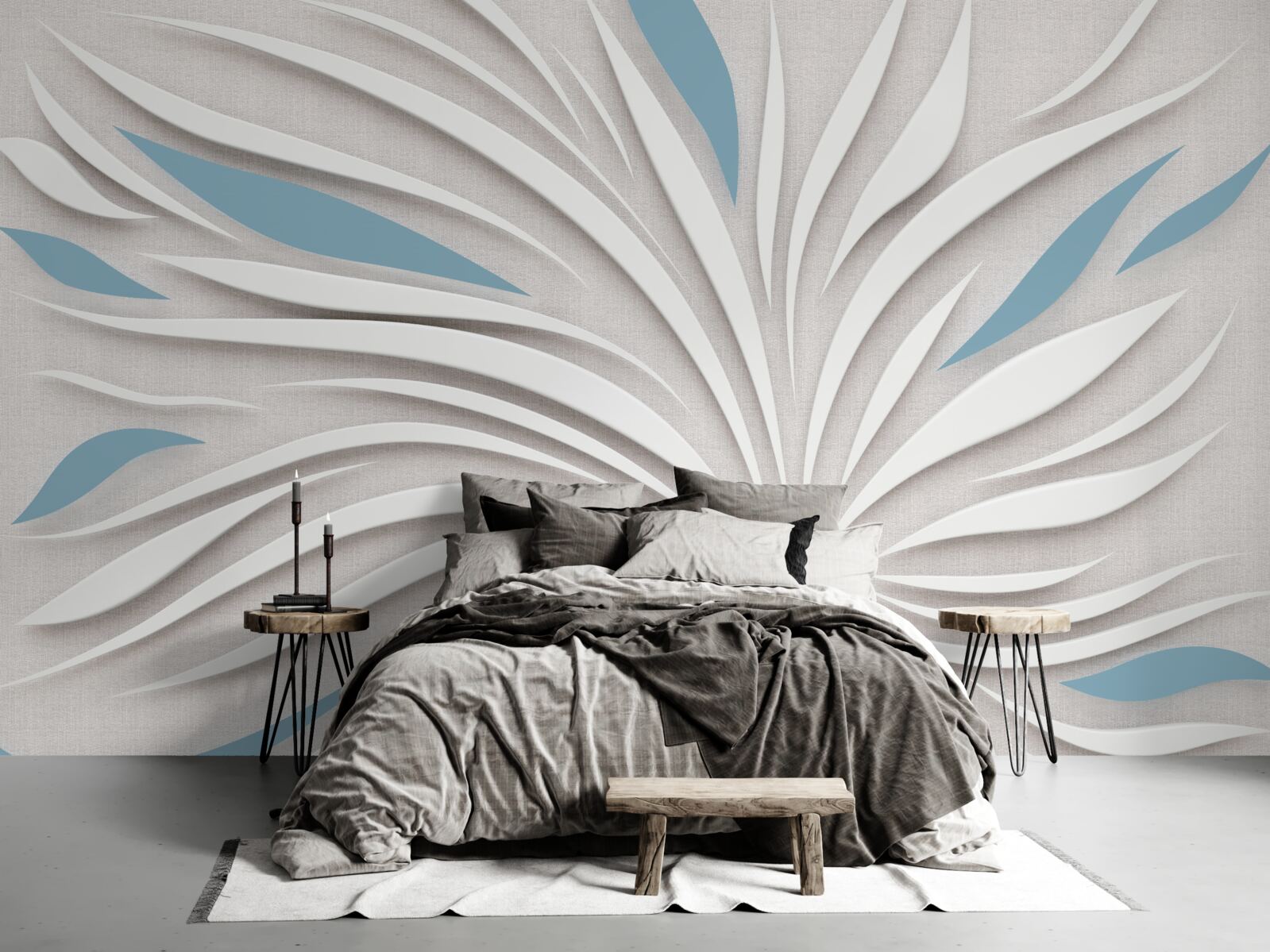 Papier peint des touches de blanc et de bleu sur le mur