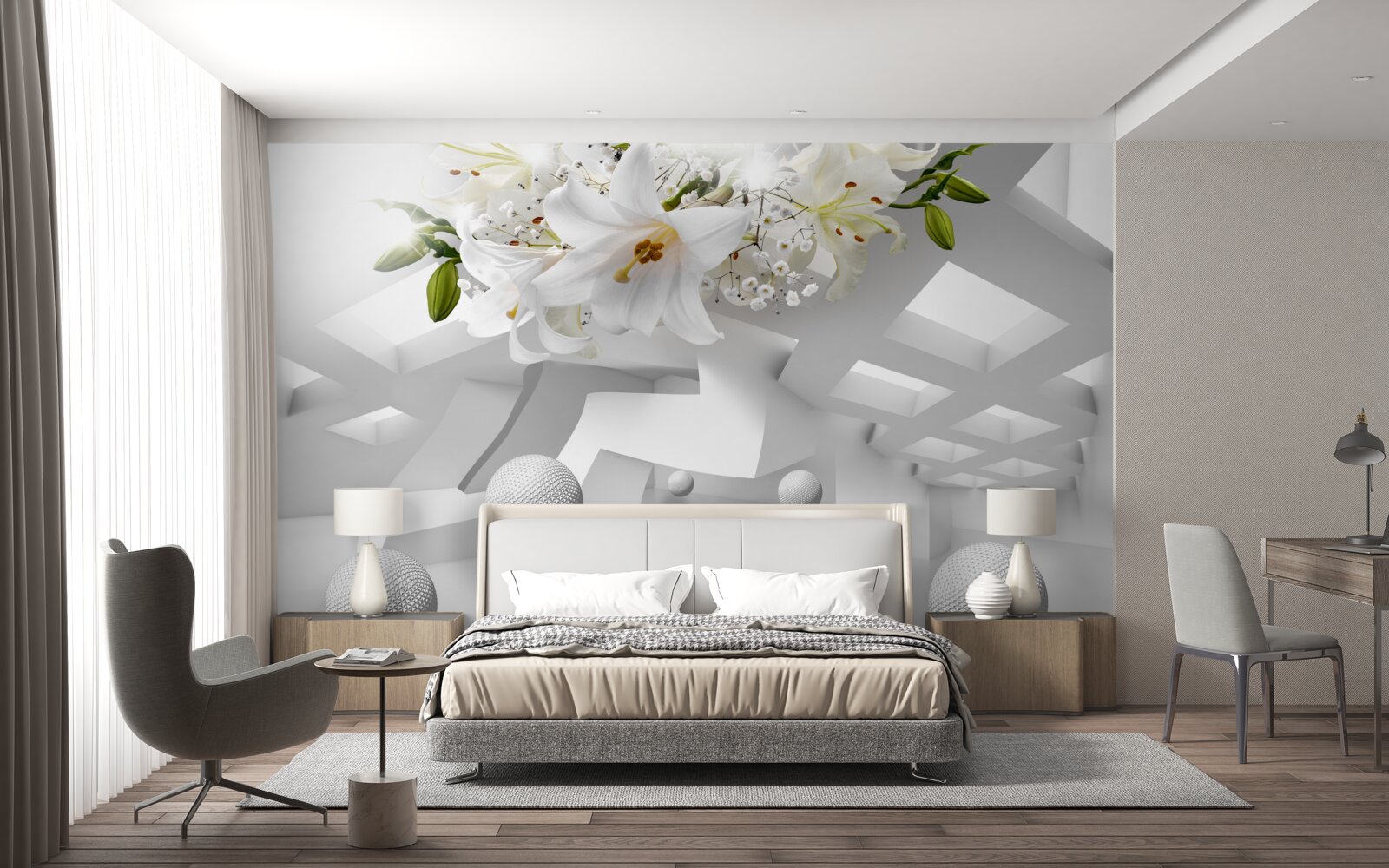 Papier peint lys abstraits et blancs comme neige