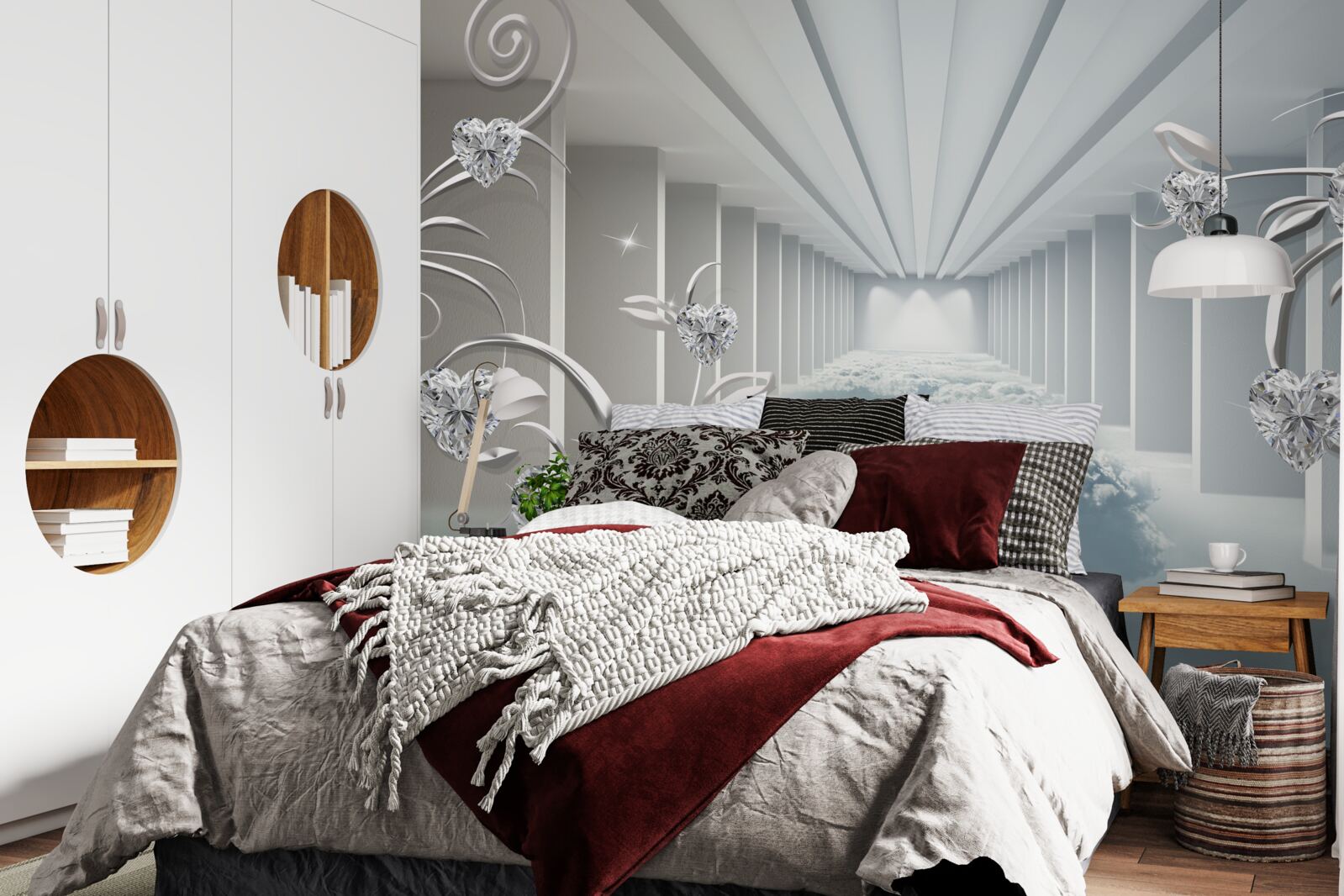 Papier peint long couloir blanc