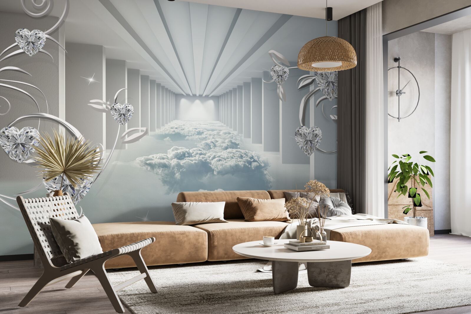 Papier peint long couloir blanc