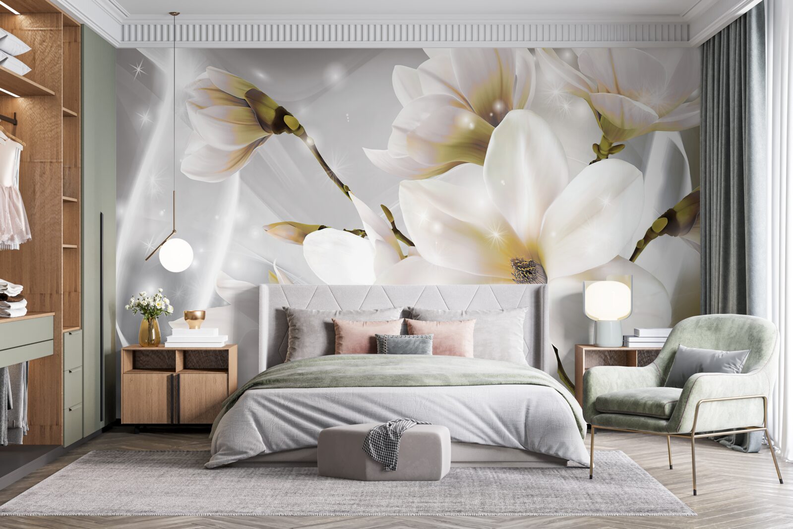 Papier peint des fleurs blanches d'une taille incroyable