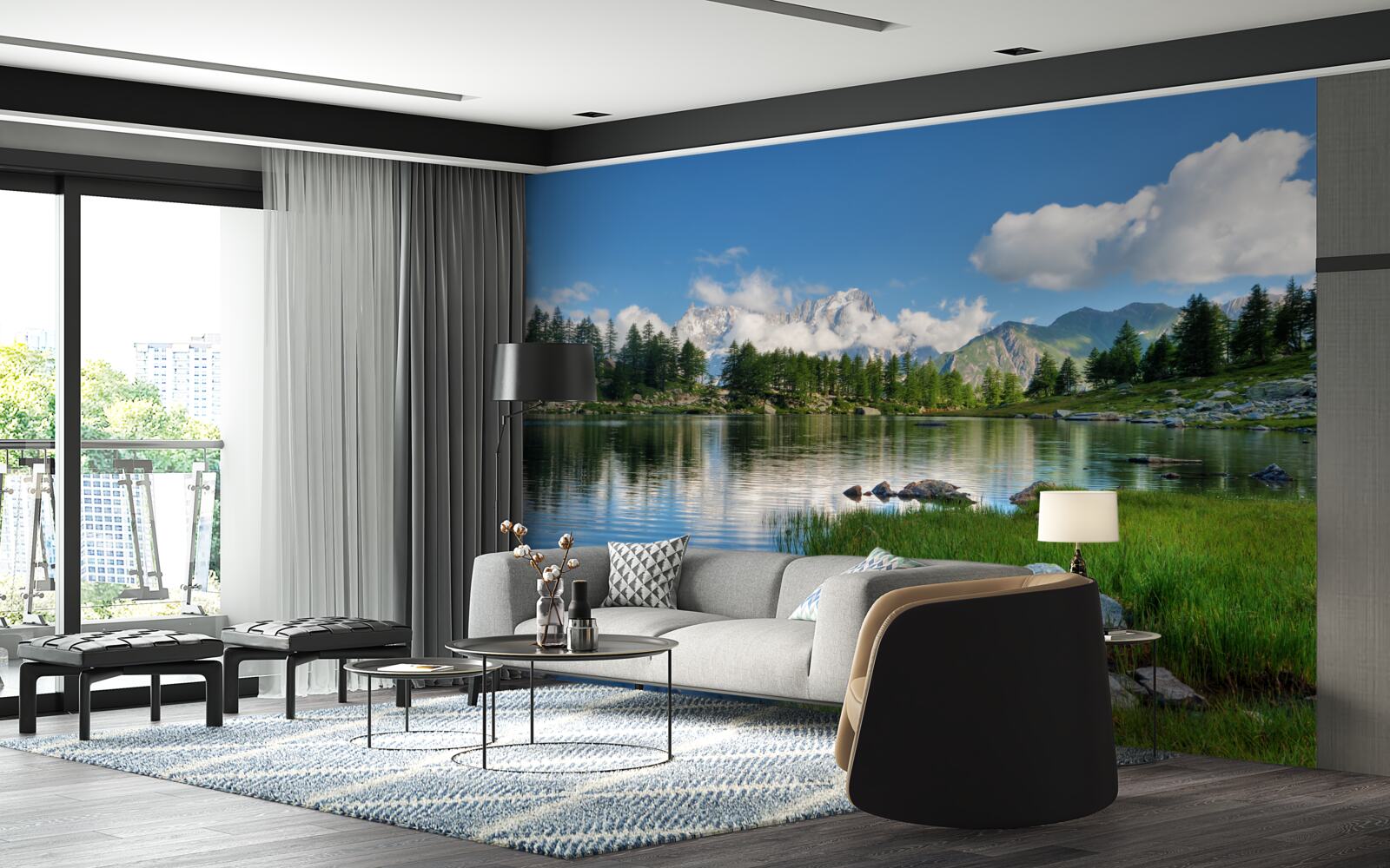 Papier peint panorama de montagne avec vue sur la rivière