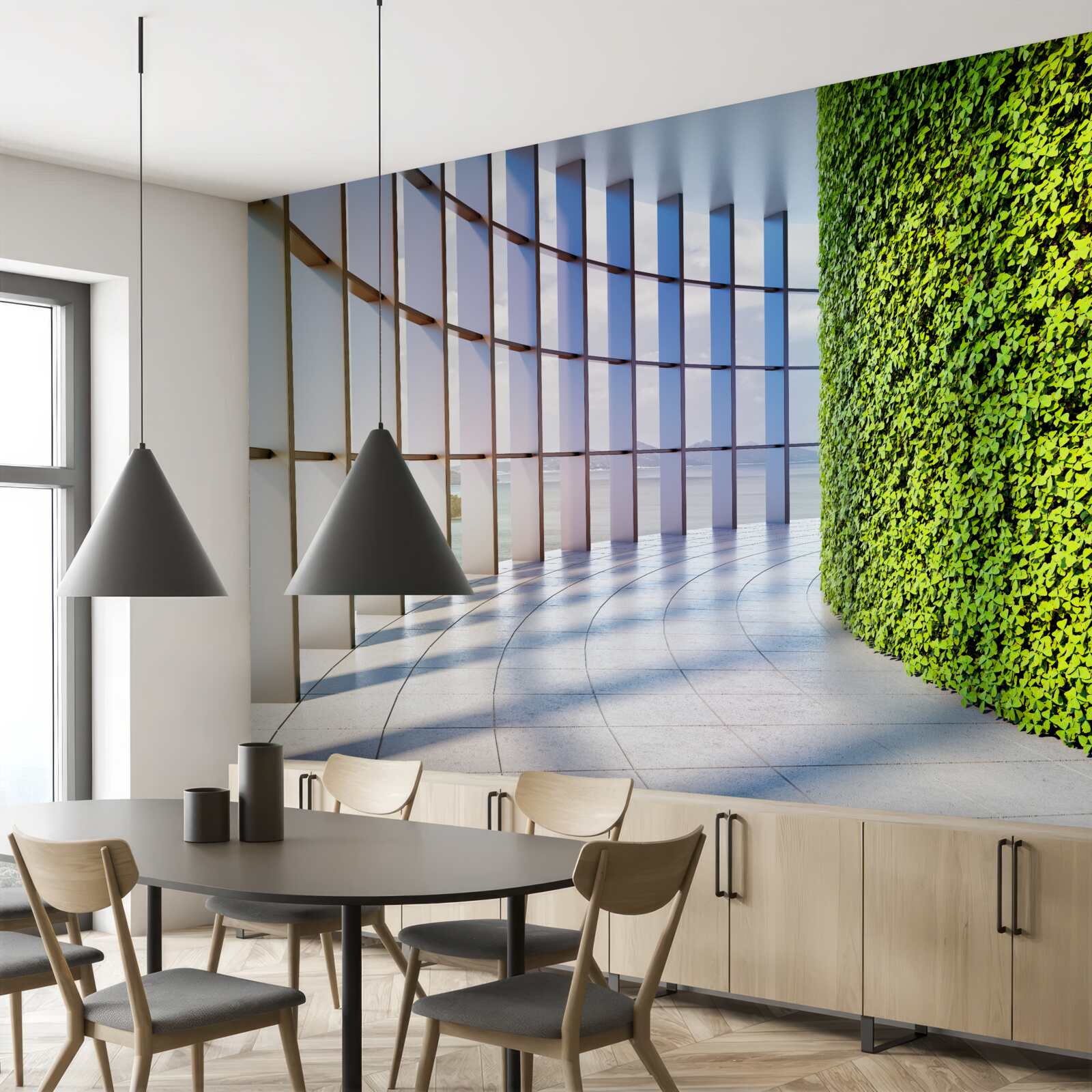 Papier peint immeuble de bureaux avec mur végétal