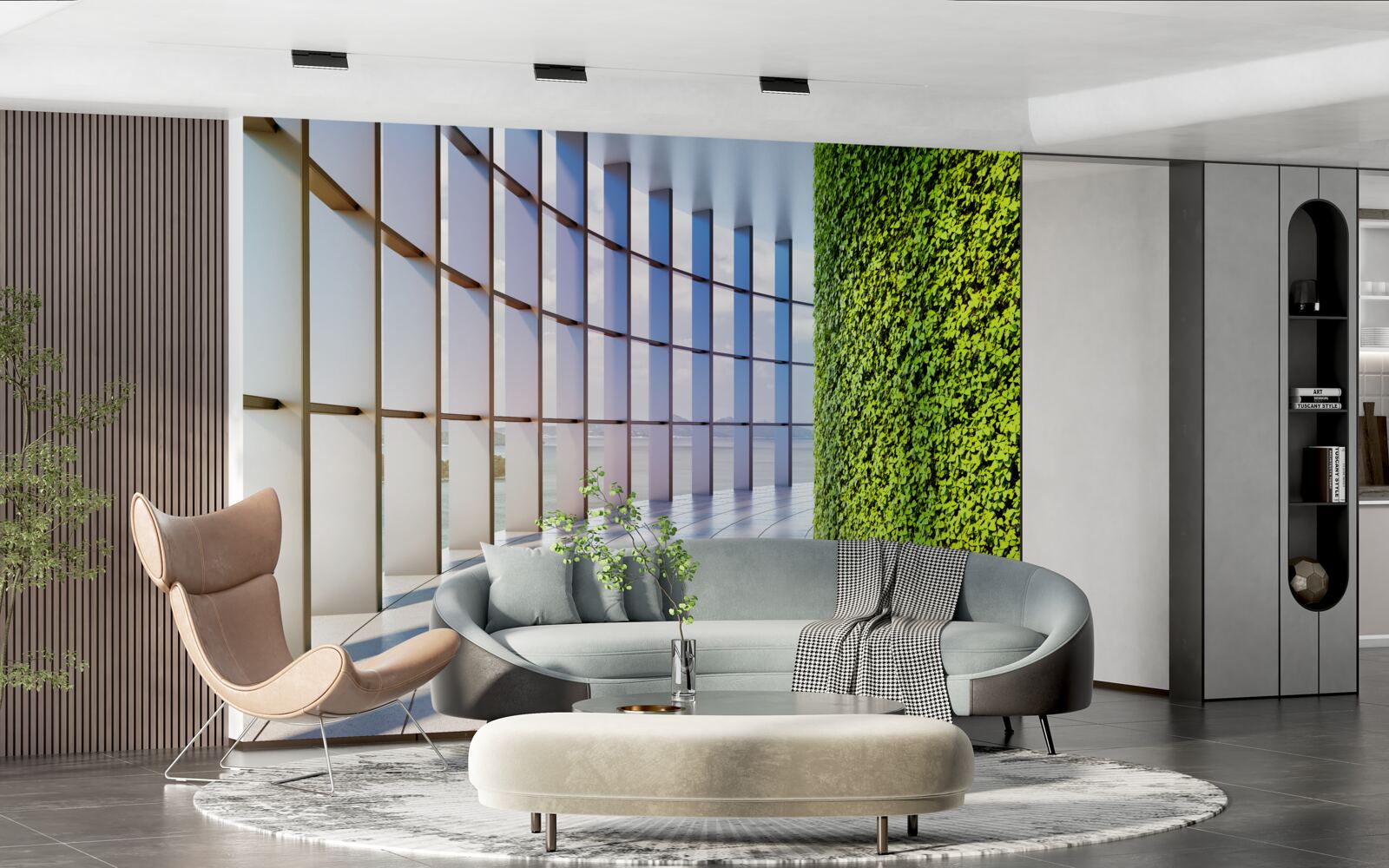 Papier peint immeuble de bureaux avec mur végétal