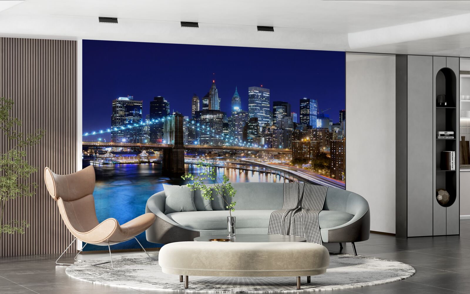 Papier peint Les lumières illuminent le pont et la ville la nuit