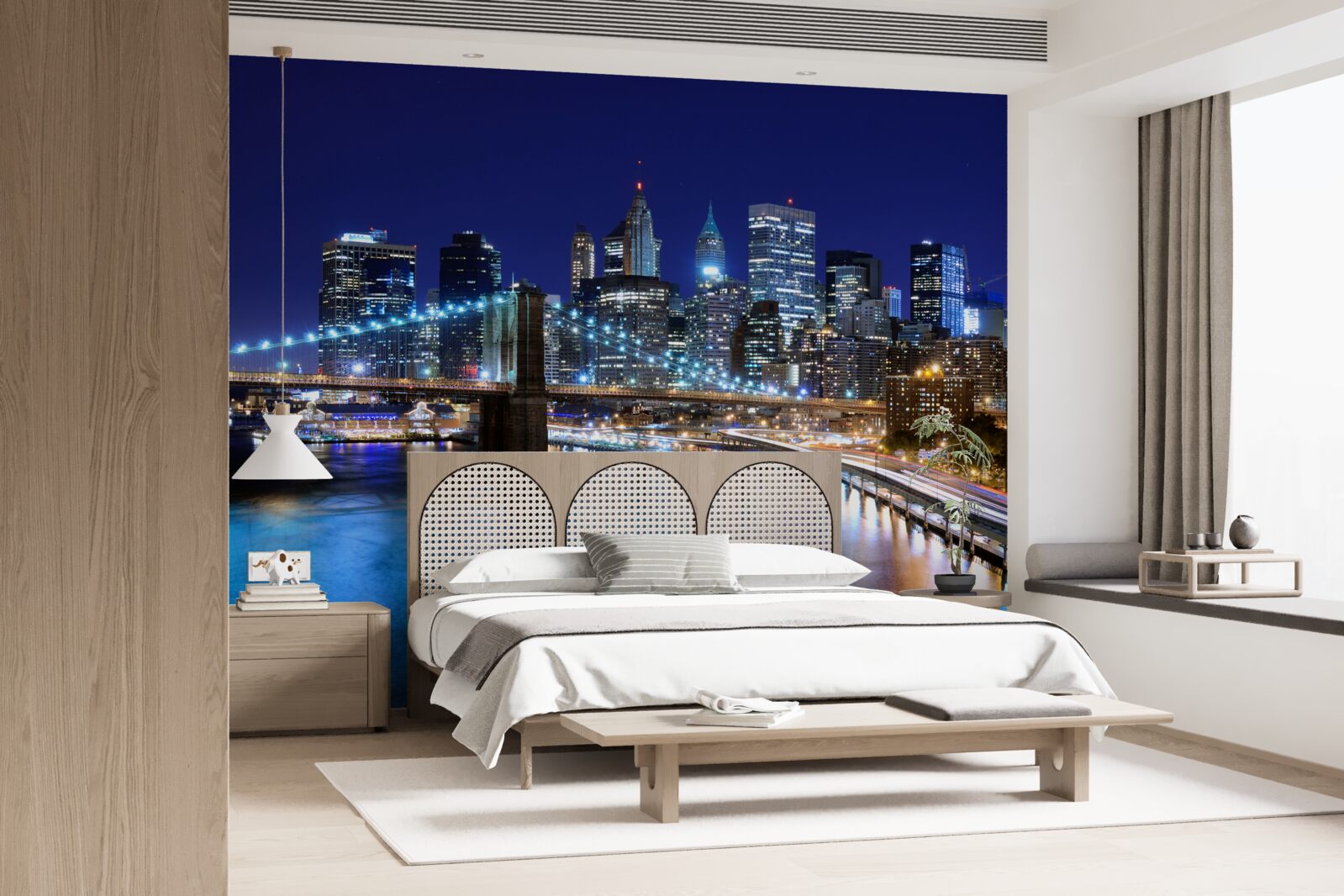Papier peint Les lumières illuminent le pont et la ville la nuit