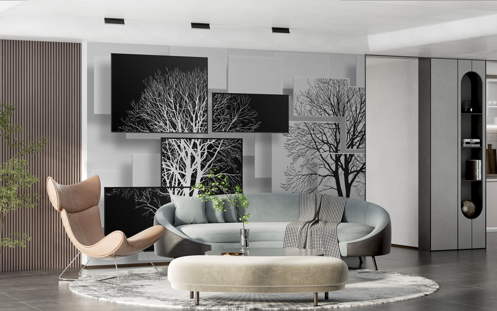 Papier peint images d'arbres nus sur fond noir et blanc