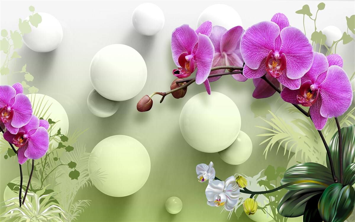 Papier peint orchidées dans les tons blanc et violet