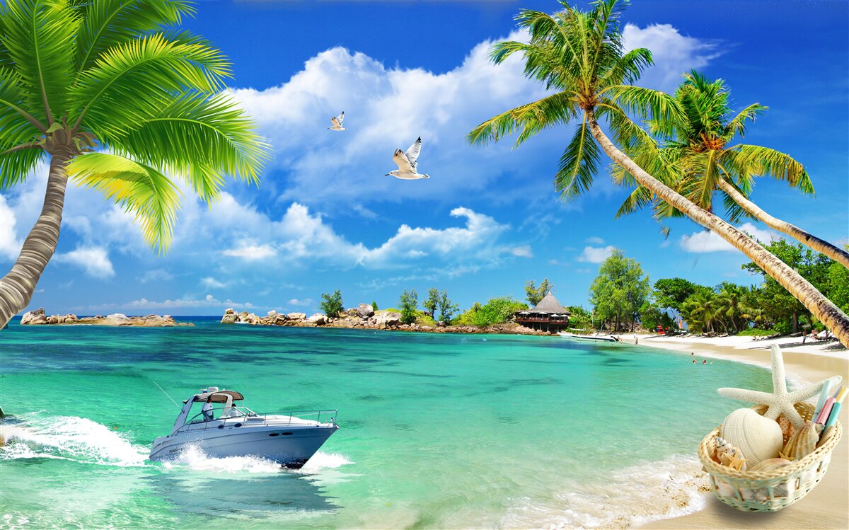 Papier peint island beach reçoit un yacht en approche