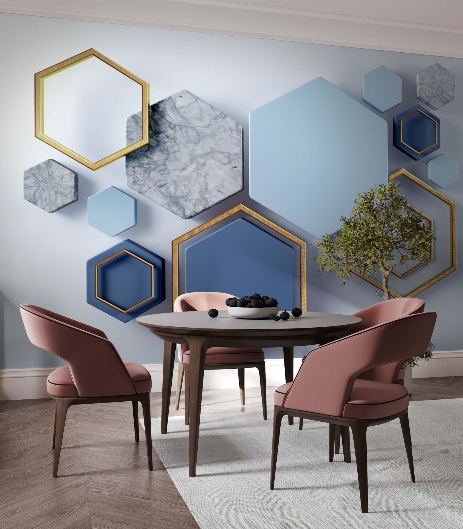 Papier peint dessin abstrait géométrique avec des hexagones