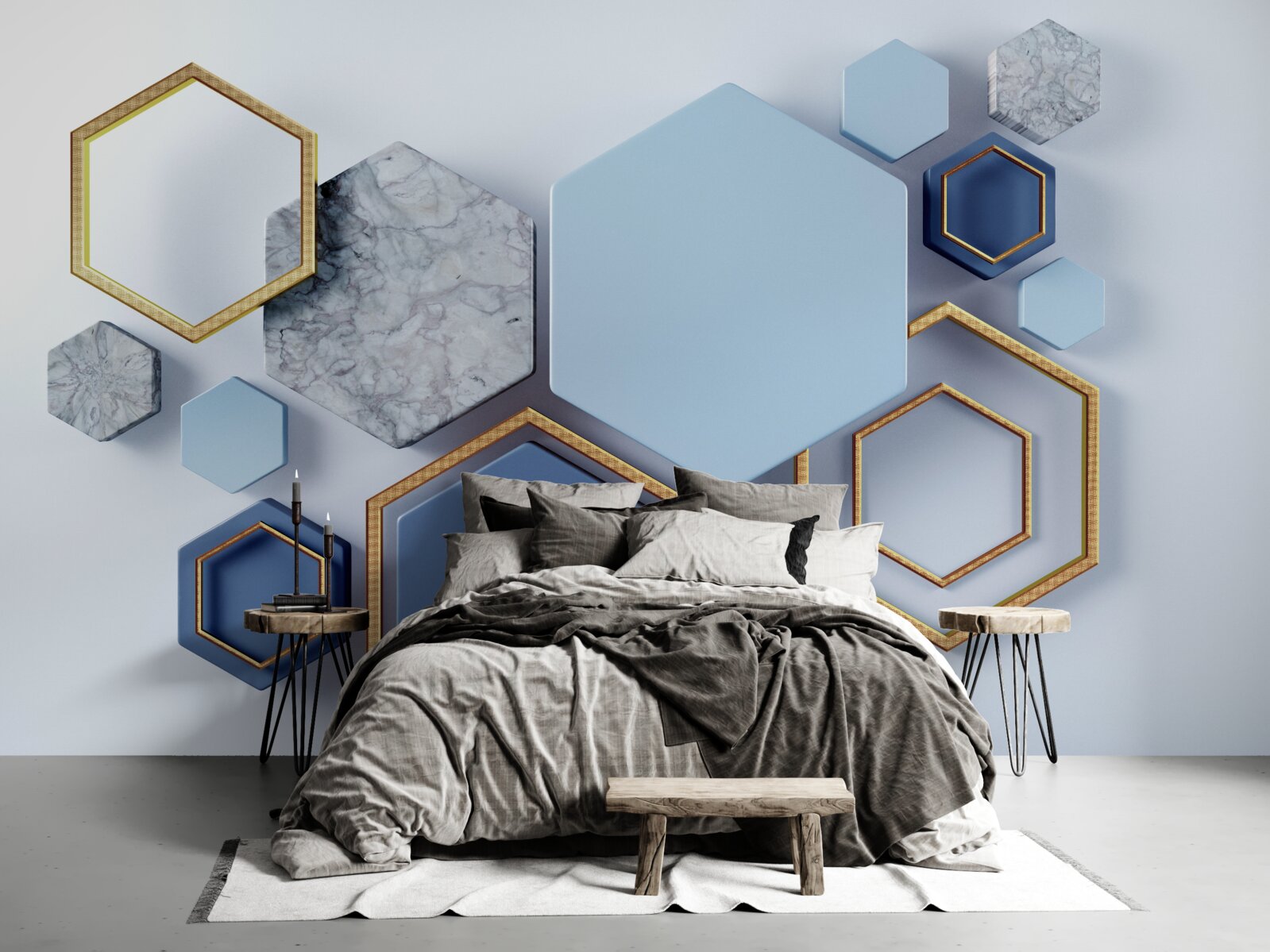 Papier peint dessin abstrait géométrique avec des hexagones