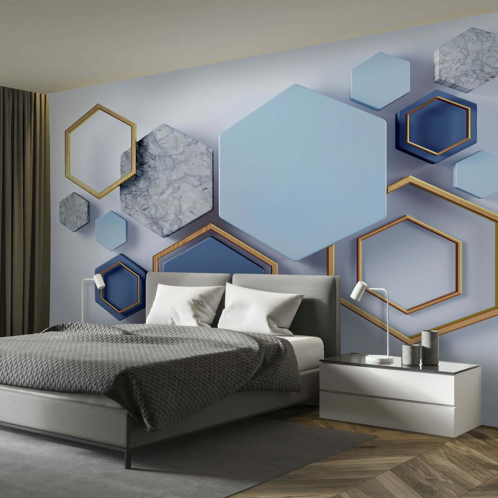 Papier peint dessin abstrait géométrique avec des hexagones