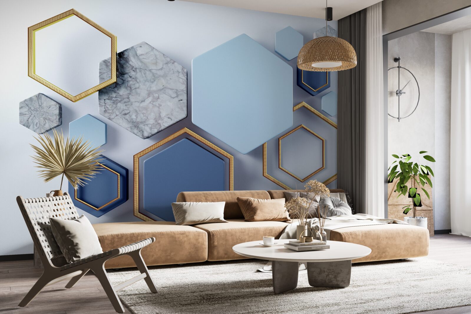 Papier peint dessin abstrait géométrique avec des hexagones