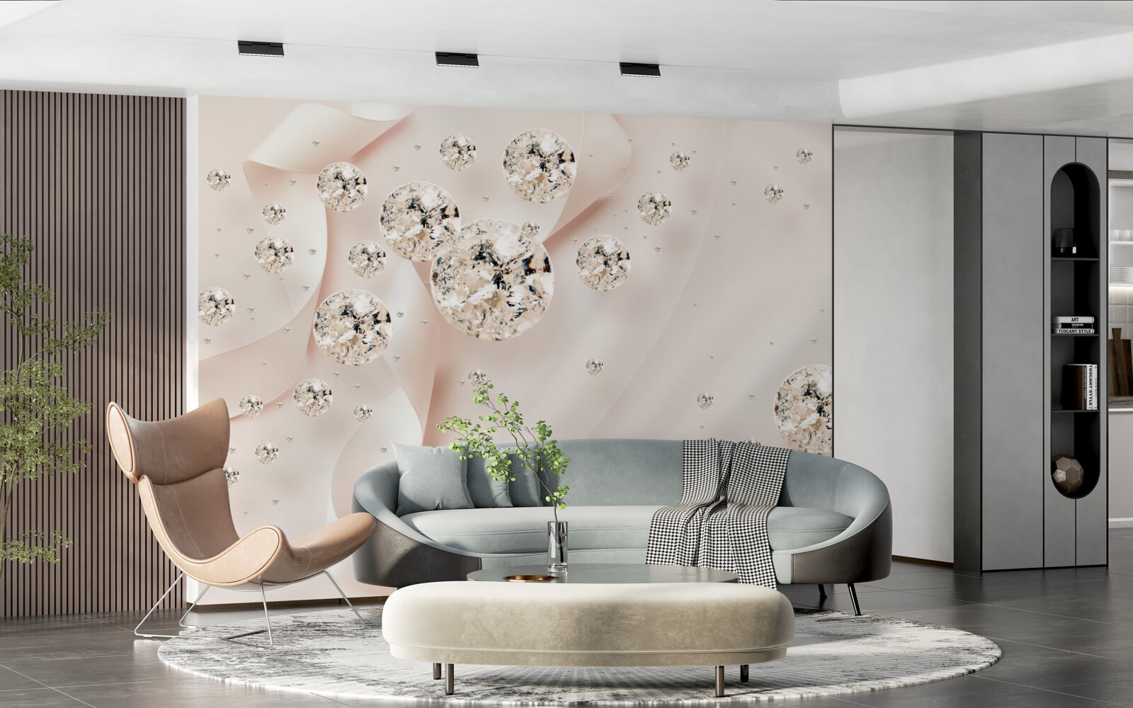 Papier peint des diamants blancs se détachent sur un fond rose délicat