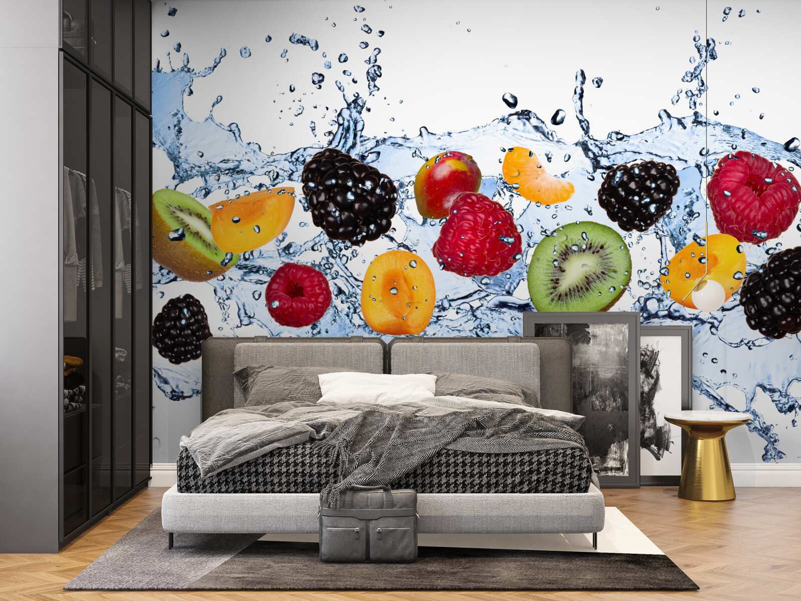 Papier peint les fruits coupés en morceaux et flottant dans l'eau étaient saturés d'humidité