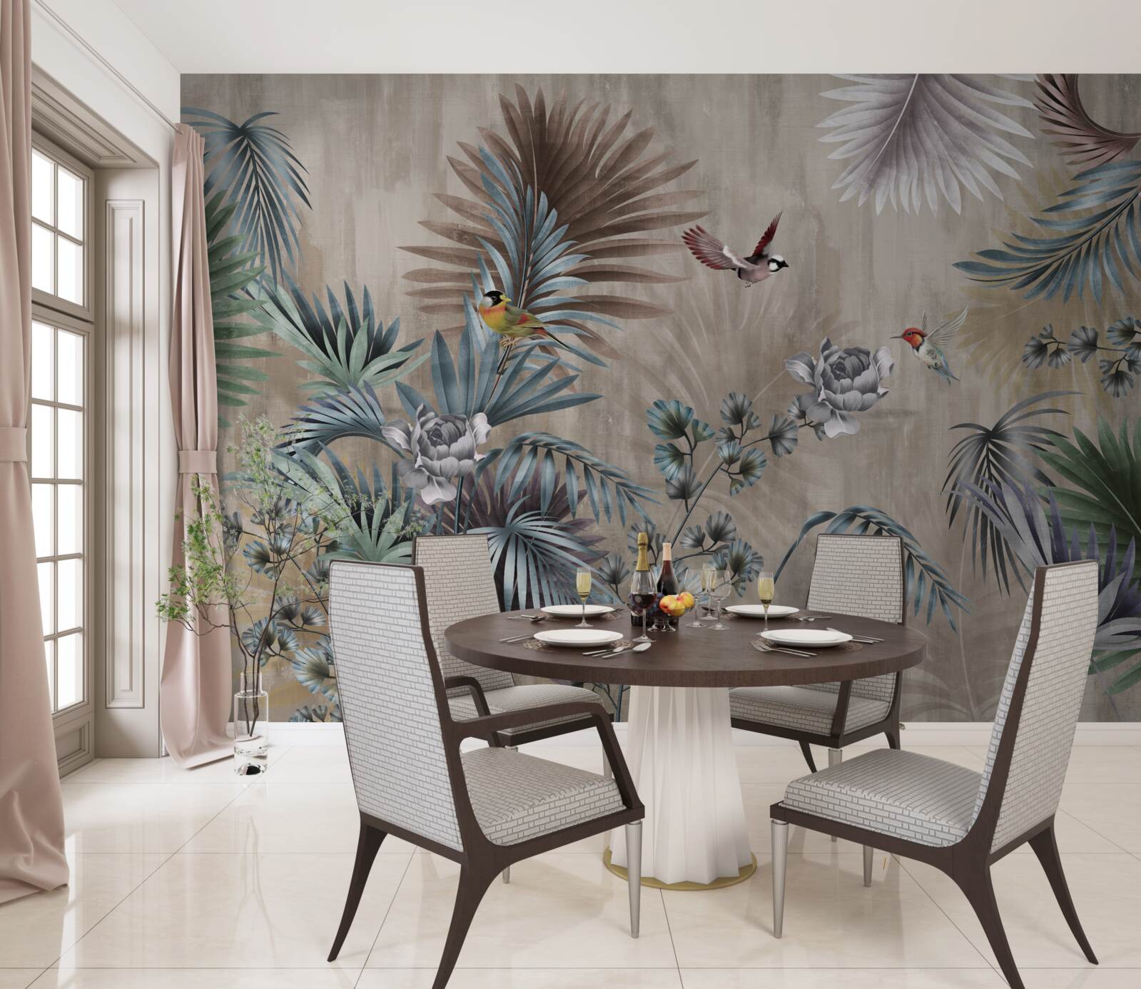 Papier peint les oiseaux vivent parmi la flore tropicale