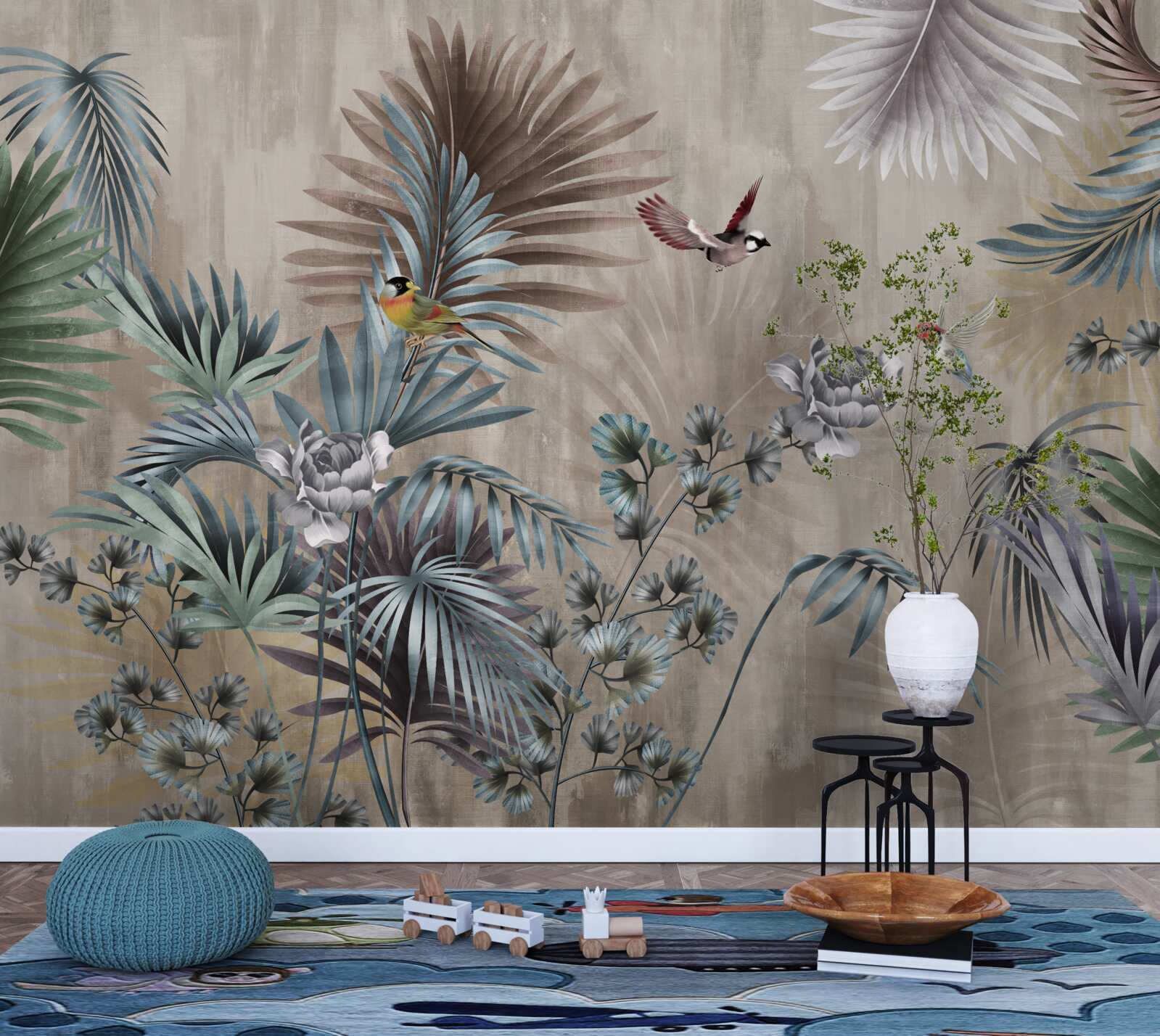 Papier peint les oiseaux vivent parmi la flore tropicale